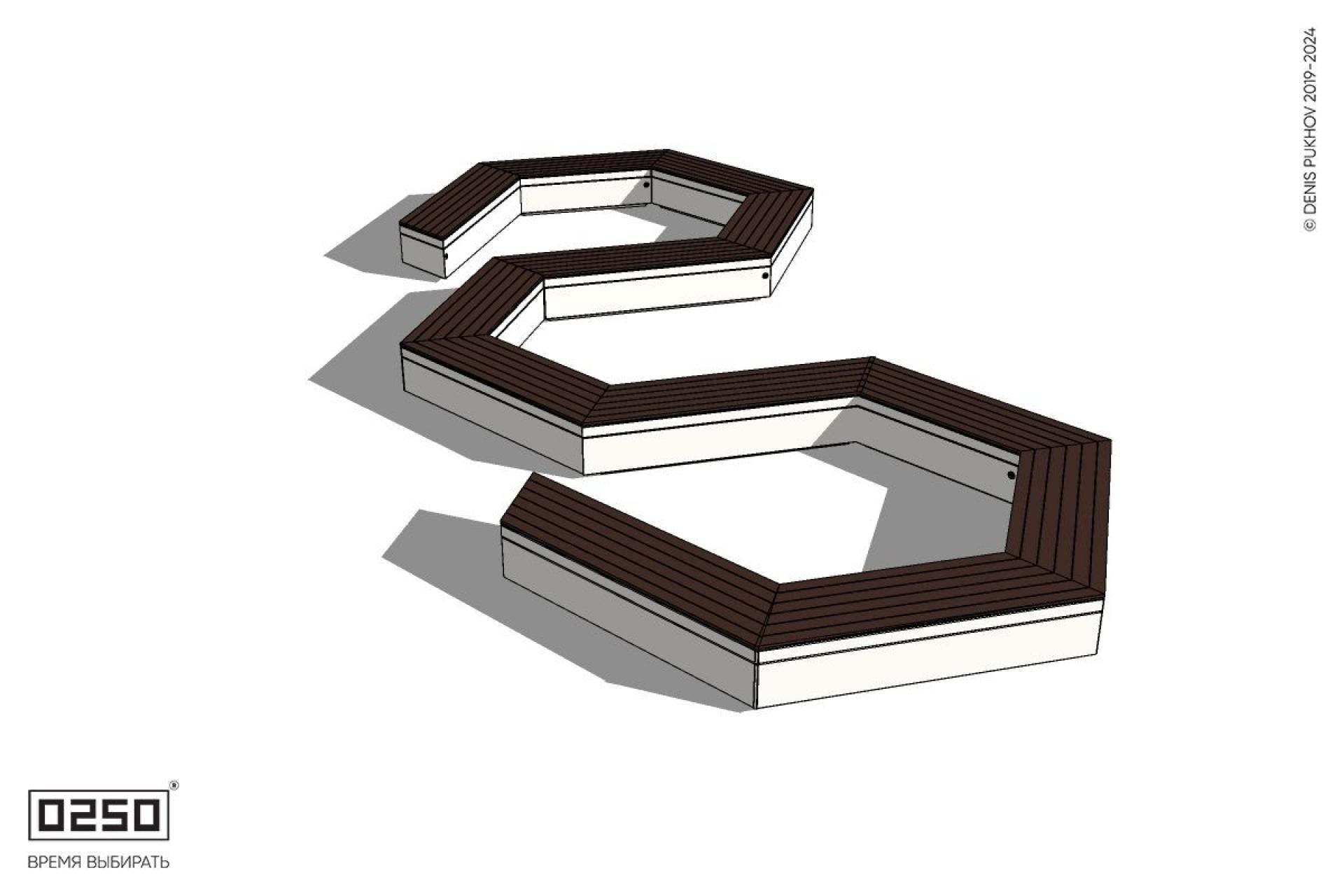 Уличная W-образная гексагональная закрытая скамейка на блоке производство 0250