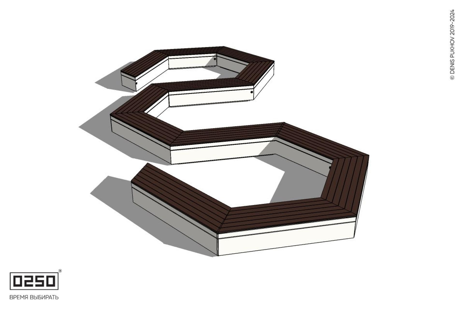 Уличная W-образная гексагональная закрытая скамейка на блоке производство 0250