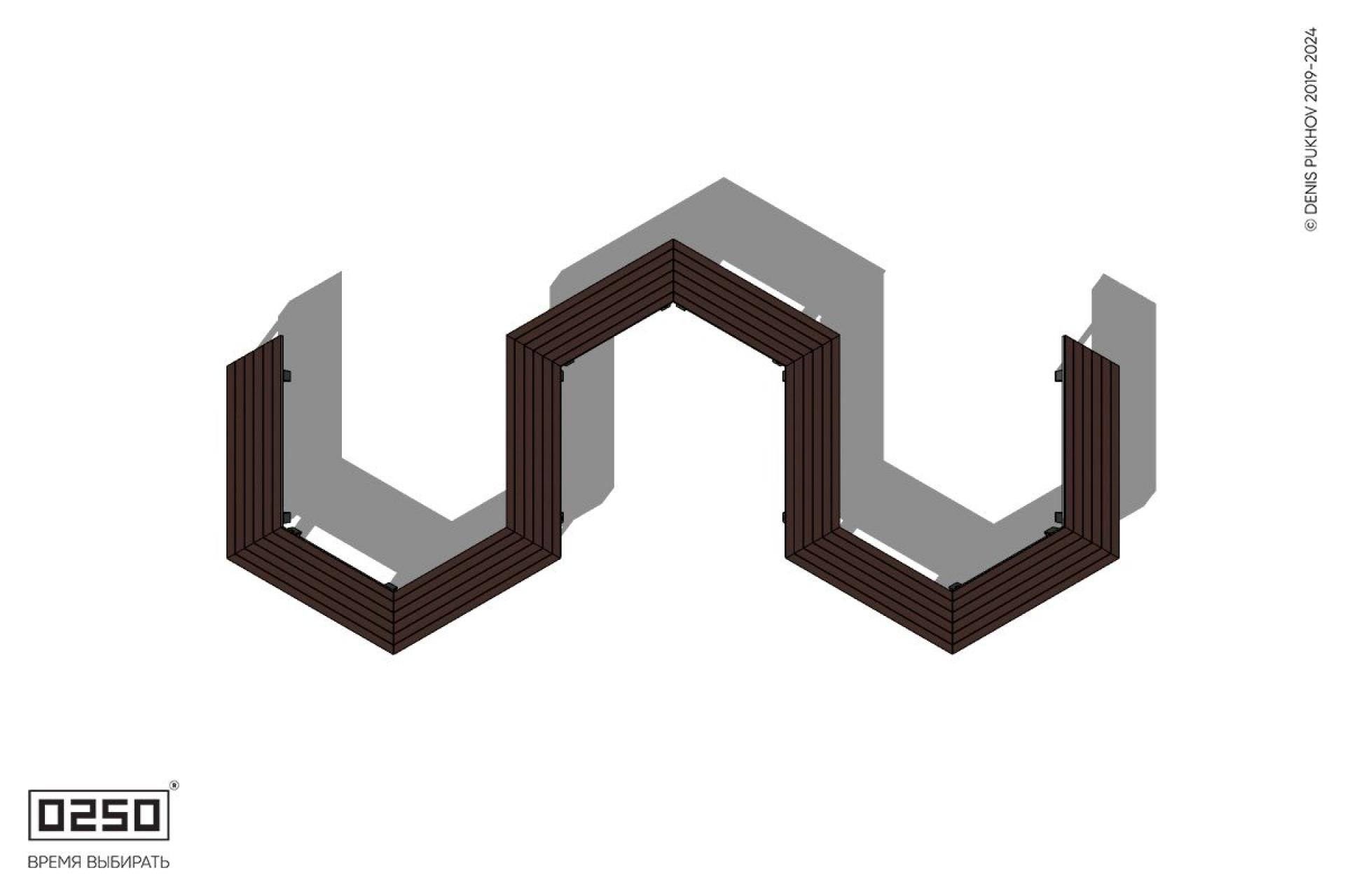 Уличная W-образная гексагональная скамейка на ножках производство 0250, module