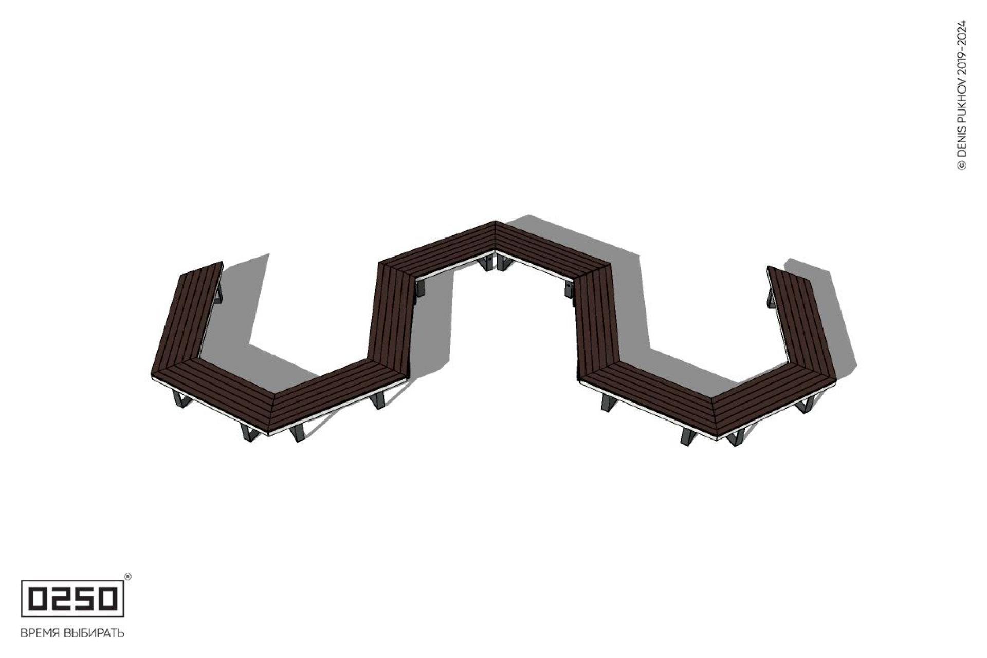 Уличная W-образная гексагональная скамейка на ножках производство 0250