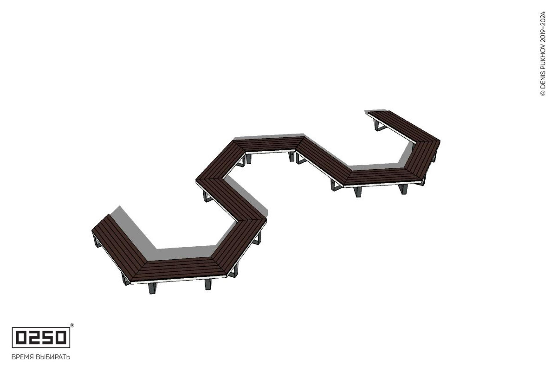 Уличная W-образная гексагональная скамейка на ножках производство 0250