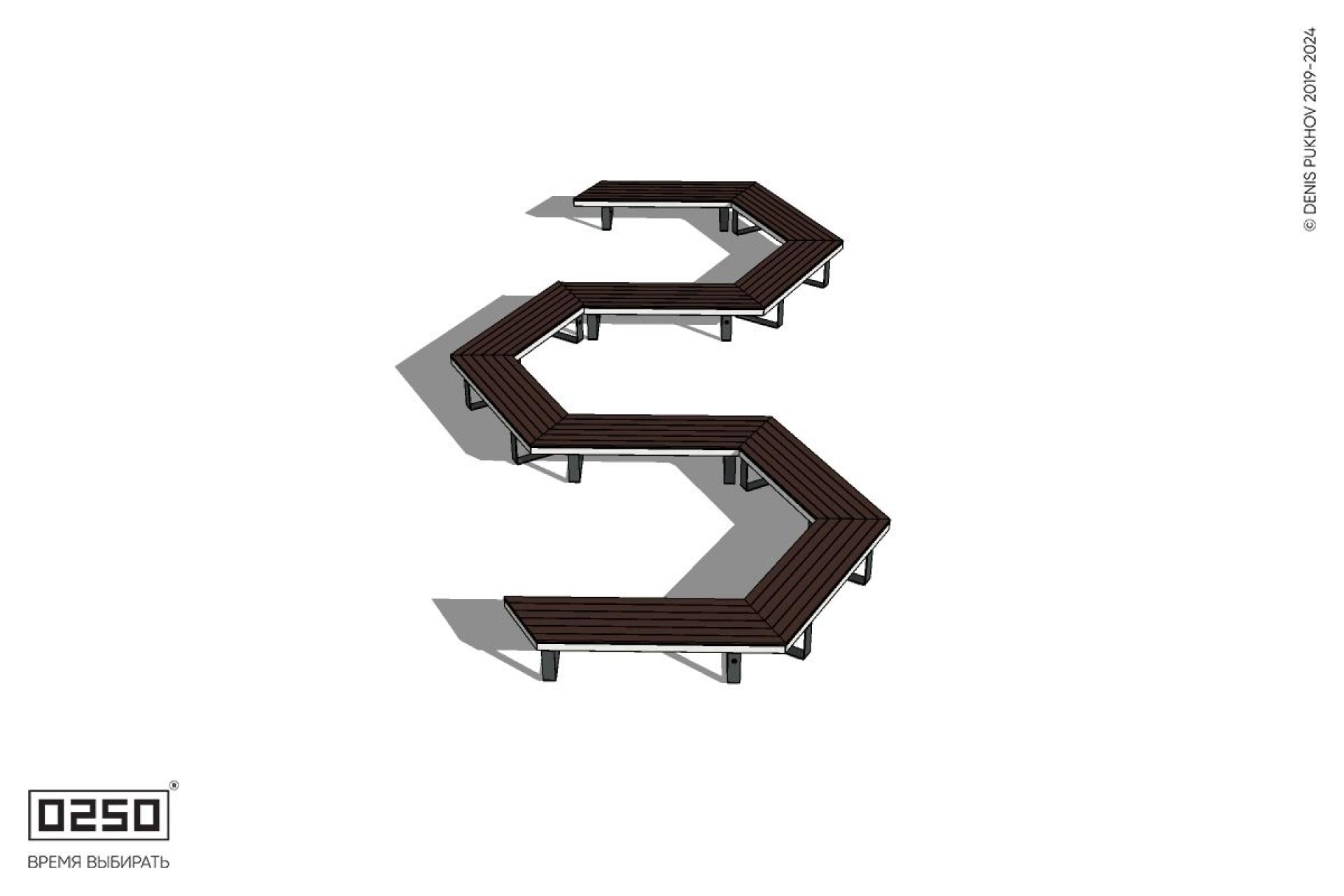 Уличная W-образная гексагональная скамейка на ножках производство 0250