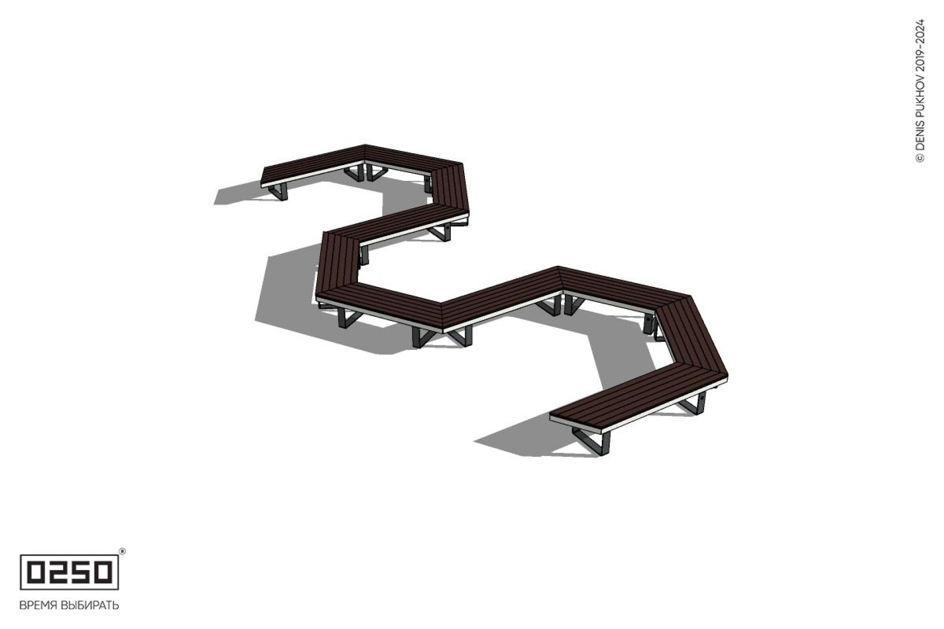 Уличная W-образная гексагональная скамейка на ножках производство 0250