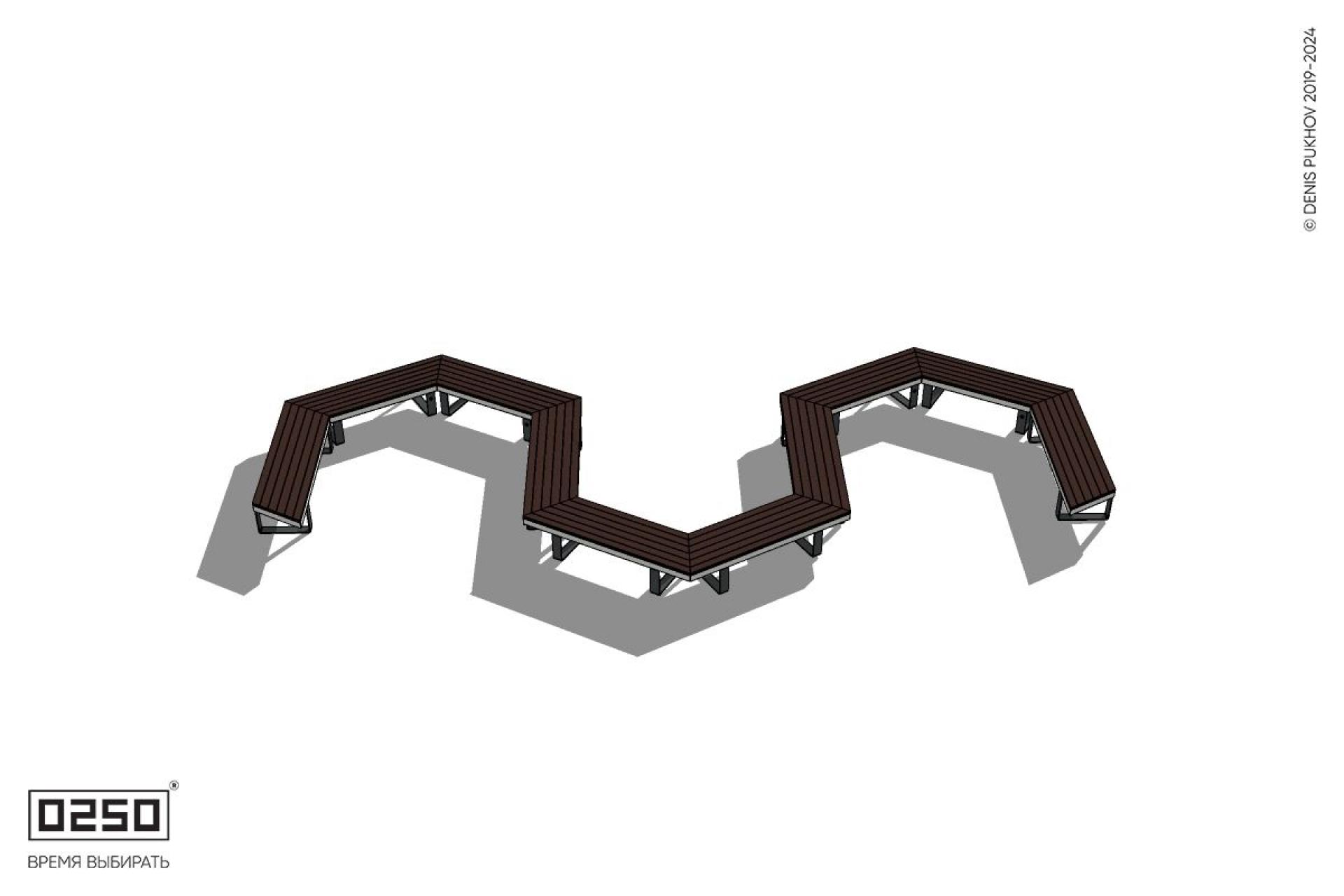 Уличная W-образная гексагональная скамейка на ножках производство 0250