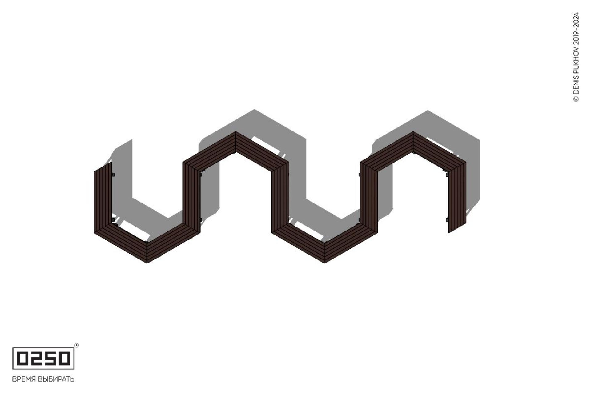 Уличная S-образная гексагональная двойная скамейка на ножках производство 0250, module