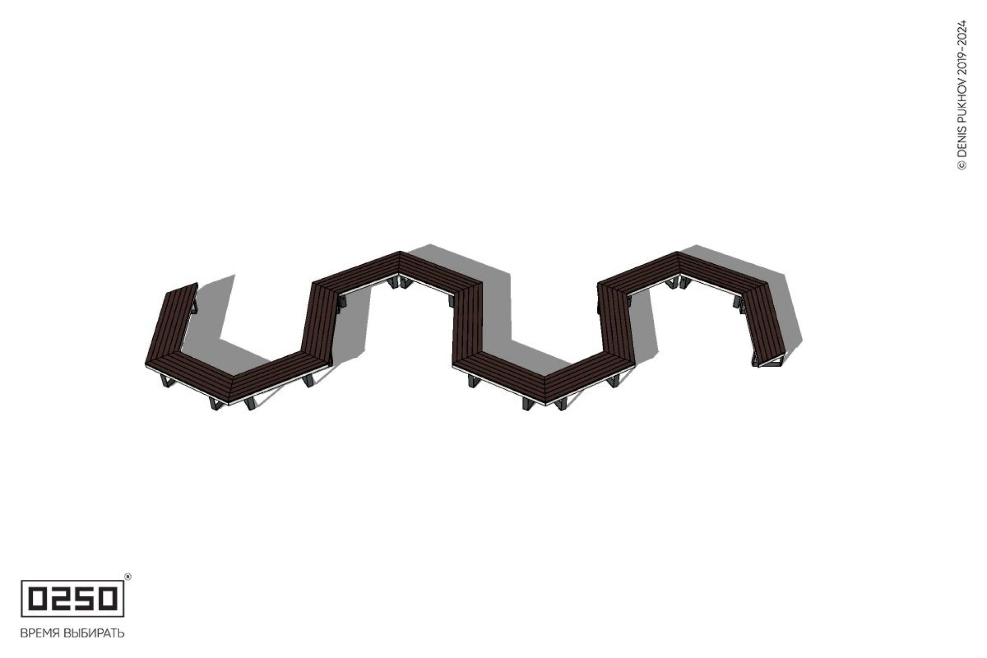 Уличная S-образная гексагональная двойная скамейка на ножках производство 0250