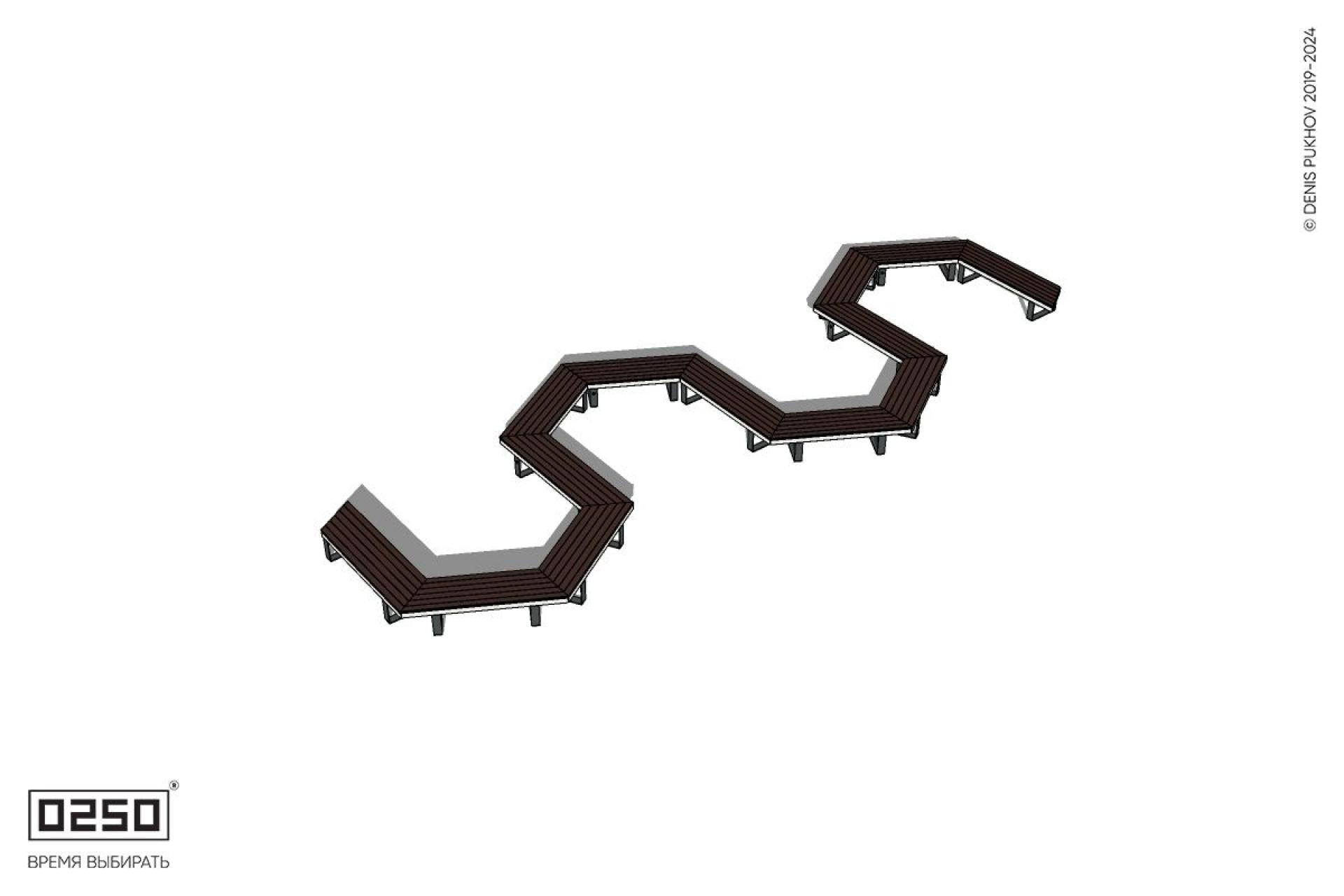 Уличная S-образная гексагональная двойная скамейка на ножках производство 0250