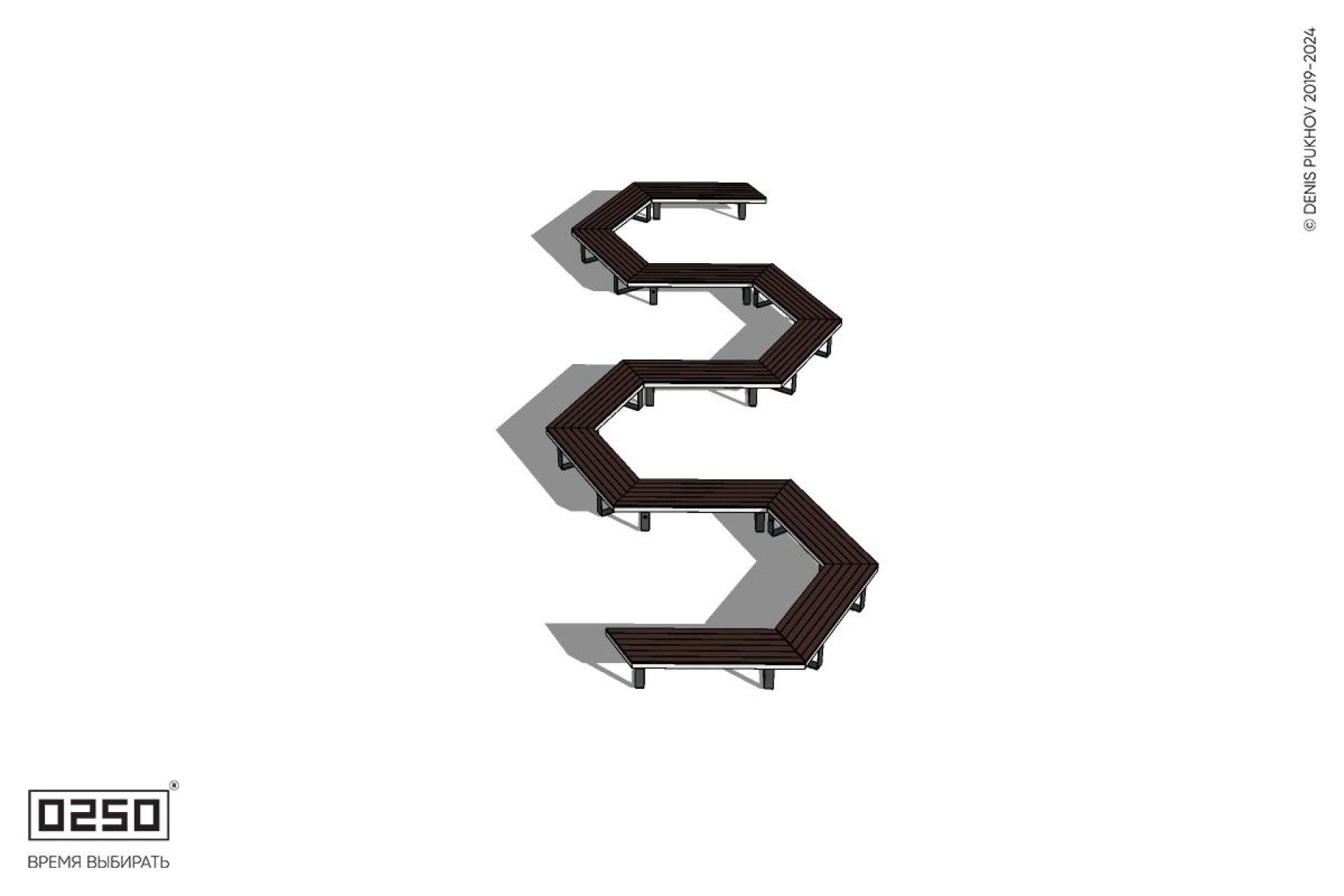 Уличная S-образная гексагональная двойная скамейка на ножках производство 0250