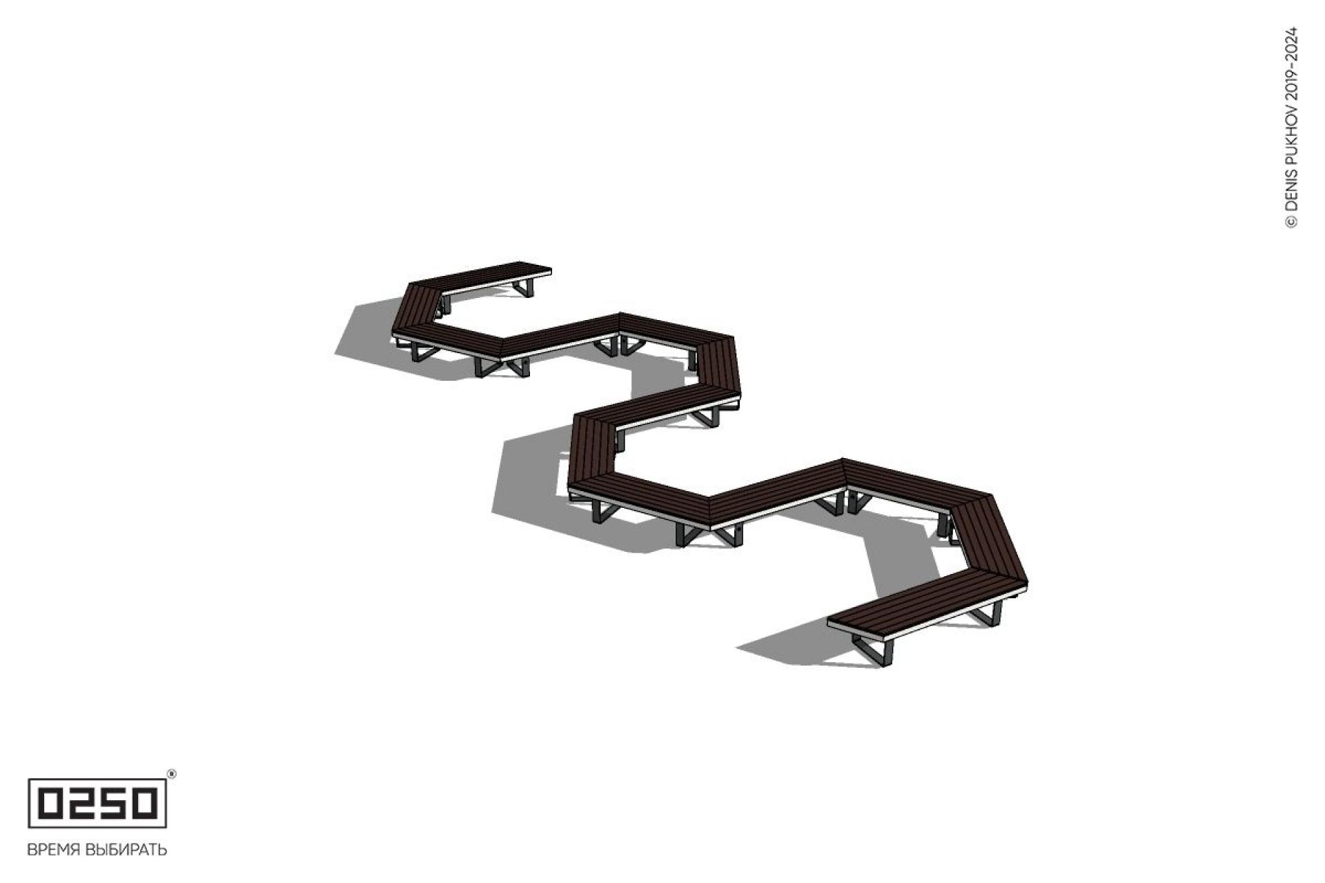 Уличная S-образная гексагональная двойная скамейка на ножках производство 0250