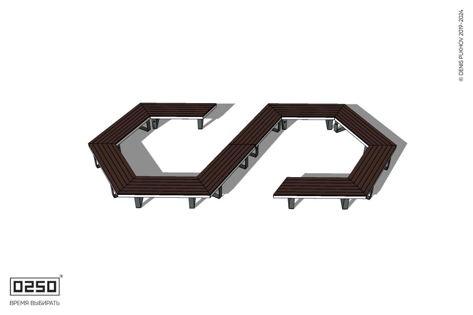 Уличная S-образная гексагональная широкая закрытая скамейка на ножках производство 0250