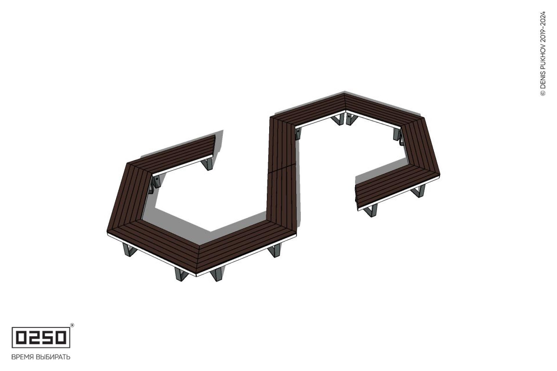 Уличная S-образная гексагональная широкая закрытая скамейка на ножках производство 0250