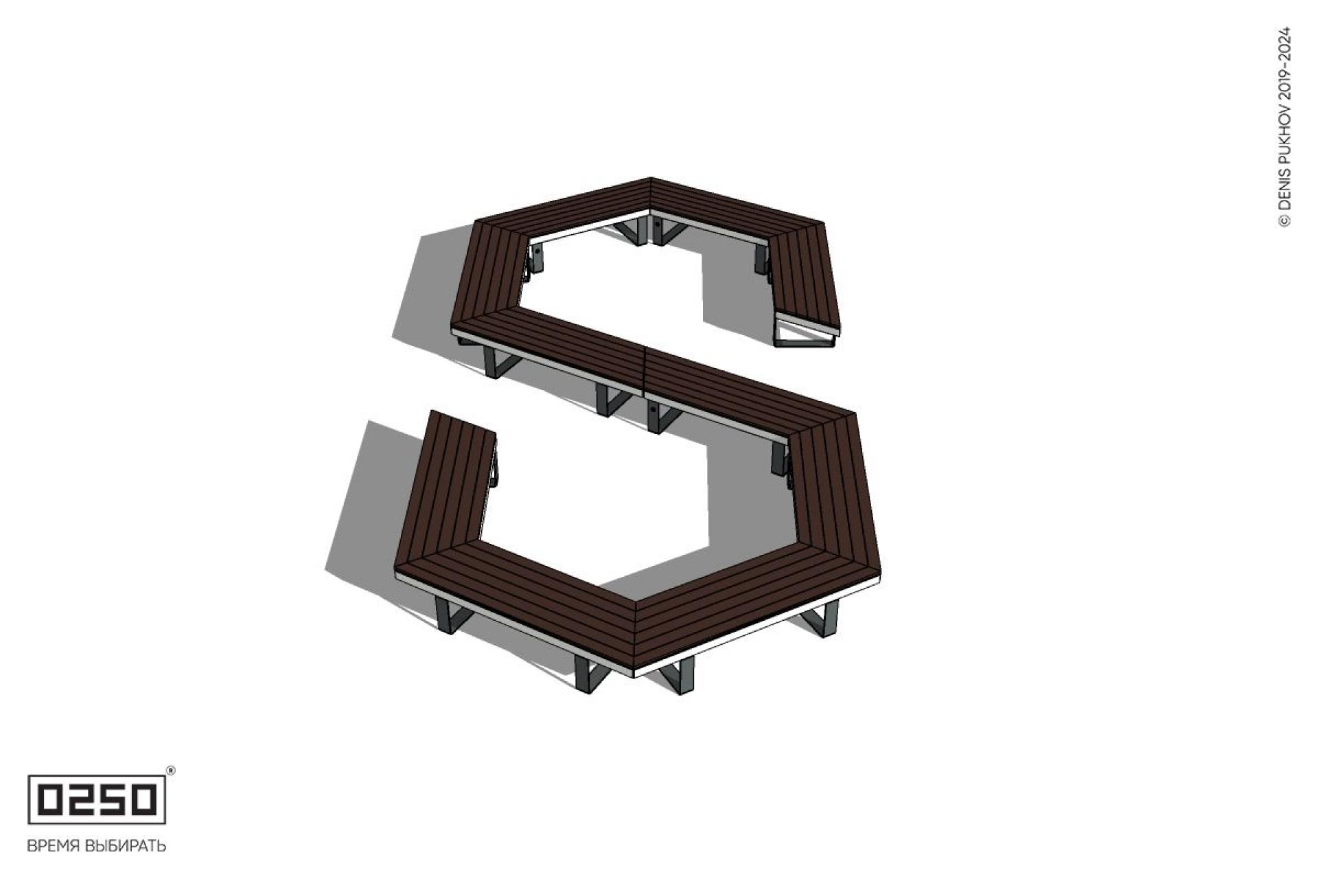 Уличная S-образная гексагональная широкая закрытая скамейка на ножках производство 0250