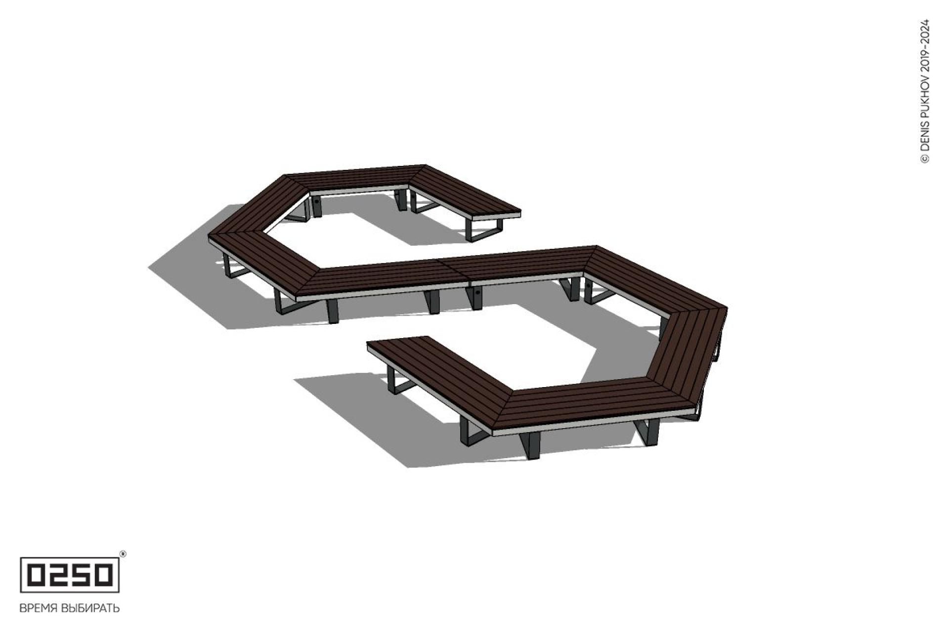 Уличная S-образная гексагональная широкая закрытая скамейка на ножках производство 0250