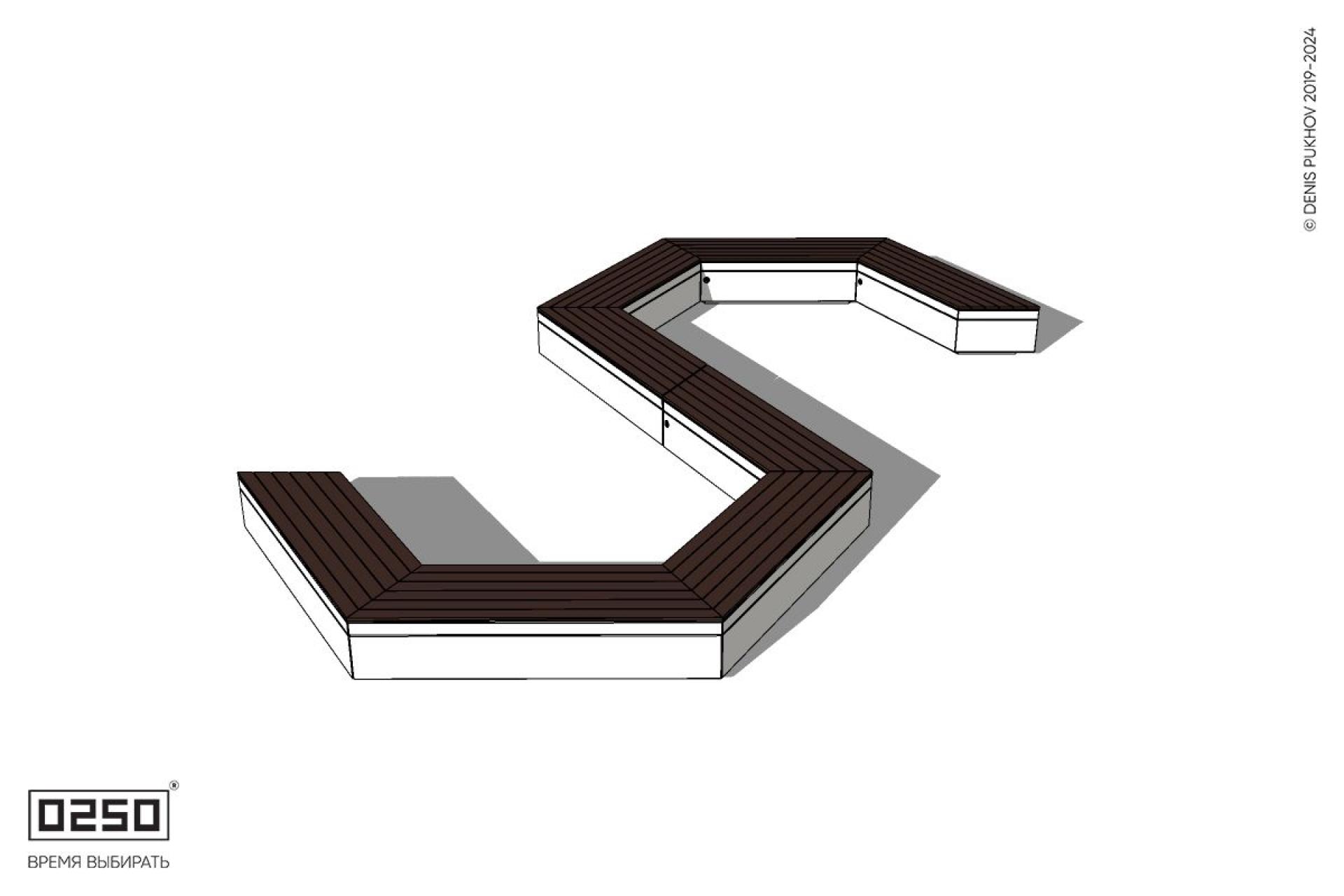 Уличная S-образная гексагональная широкая скамейка на блоке производство 0250 Уличная S-образная гексагональная широкая скамейка на блоке производство 0250