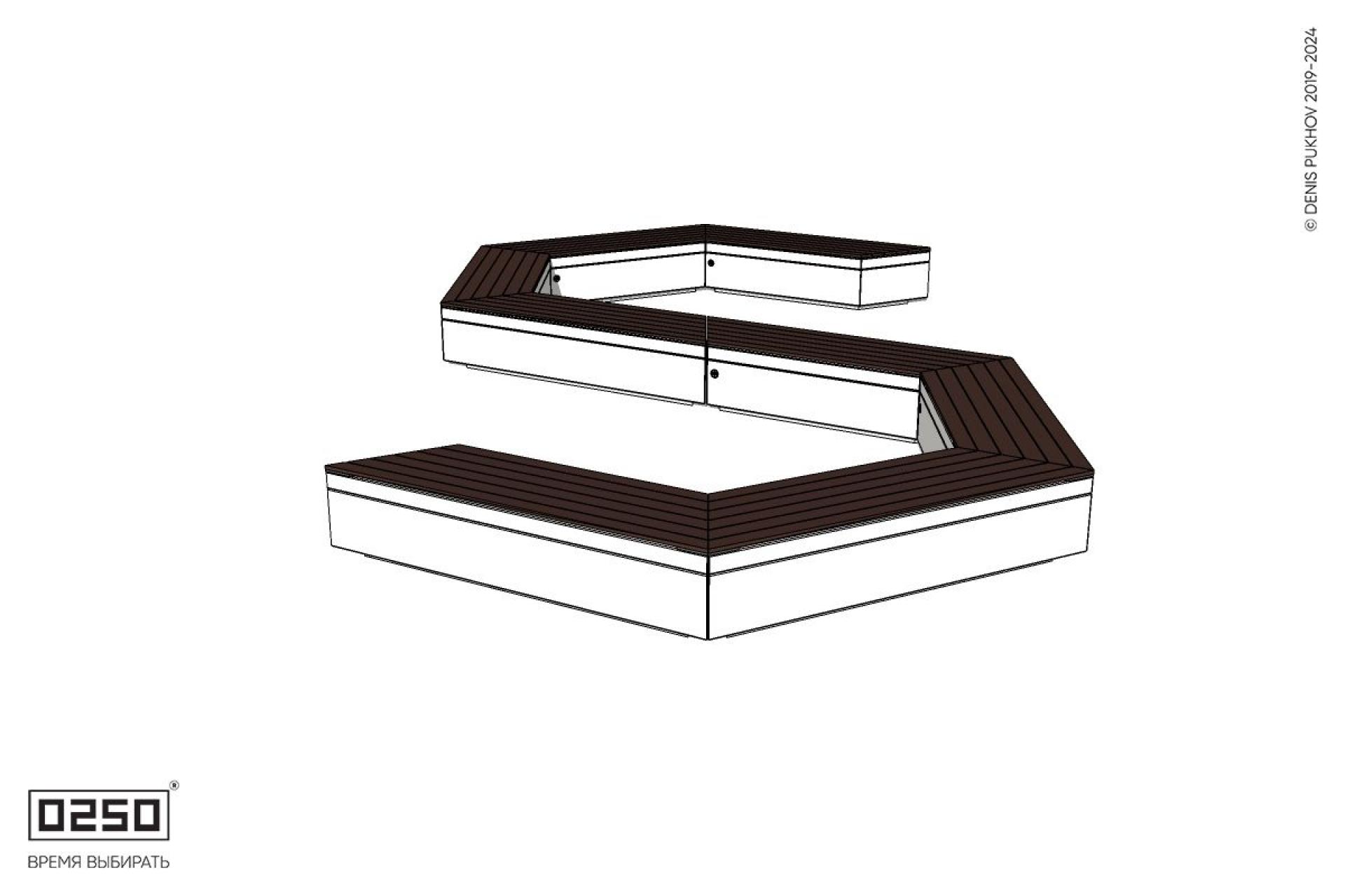 Уличная S-образная гексагональная широкая скамейка на блоке производство 0250 Уличная S-образная гексагональная широкая скамейка на блоке производство 0250