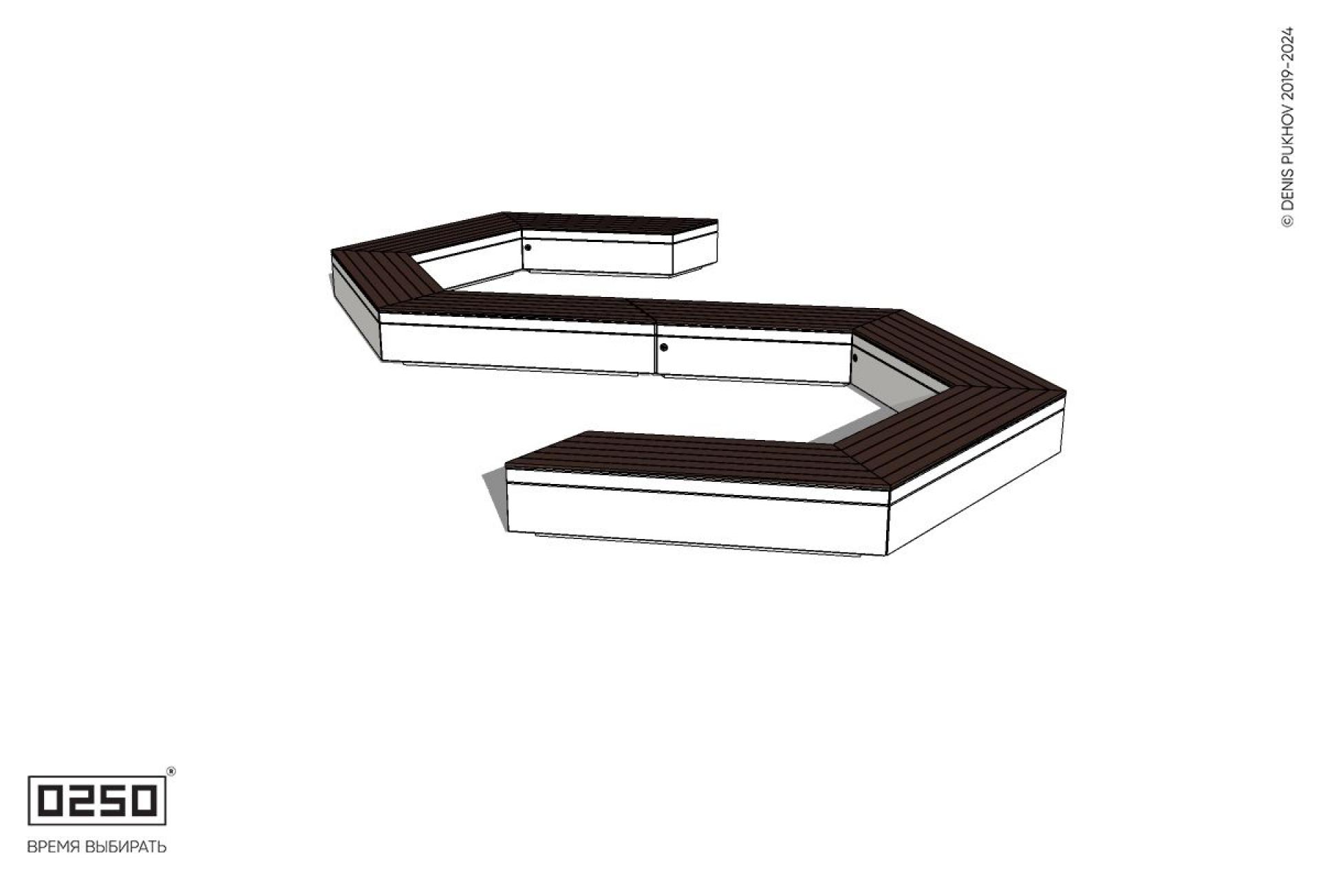 Уличная S-образная гексагональная широкая скамейка на блоке производство 0250 Уличная S-образная гексагональная широкая скамейка на блоке производство 0250