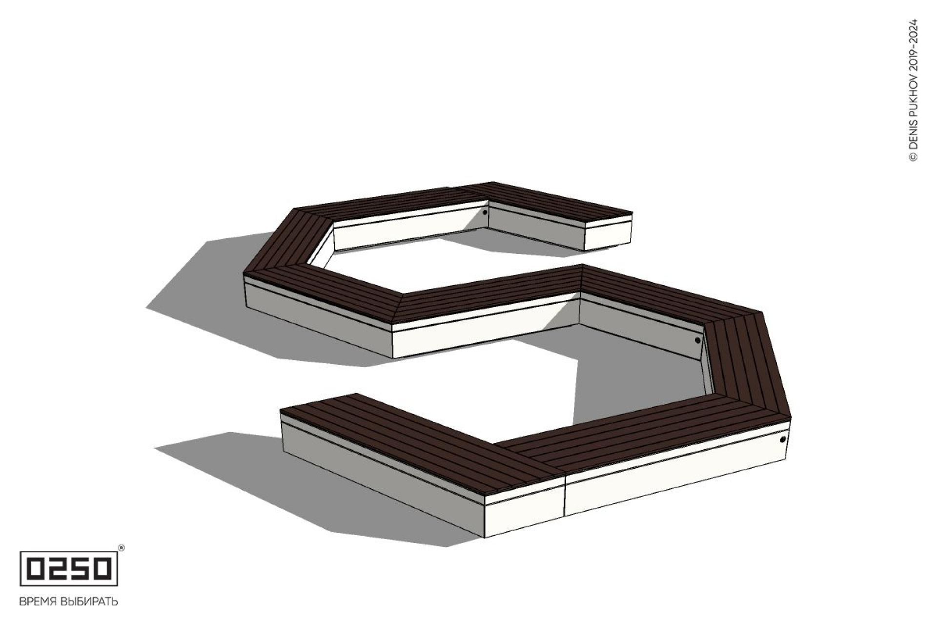Уличная S-образная гексагональная закрытая большая скамейка на блоке производство 0250 Уличная S-образная гексагональная закрытая большая скамейка на блоке производство 0250