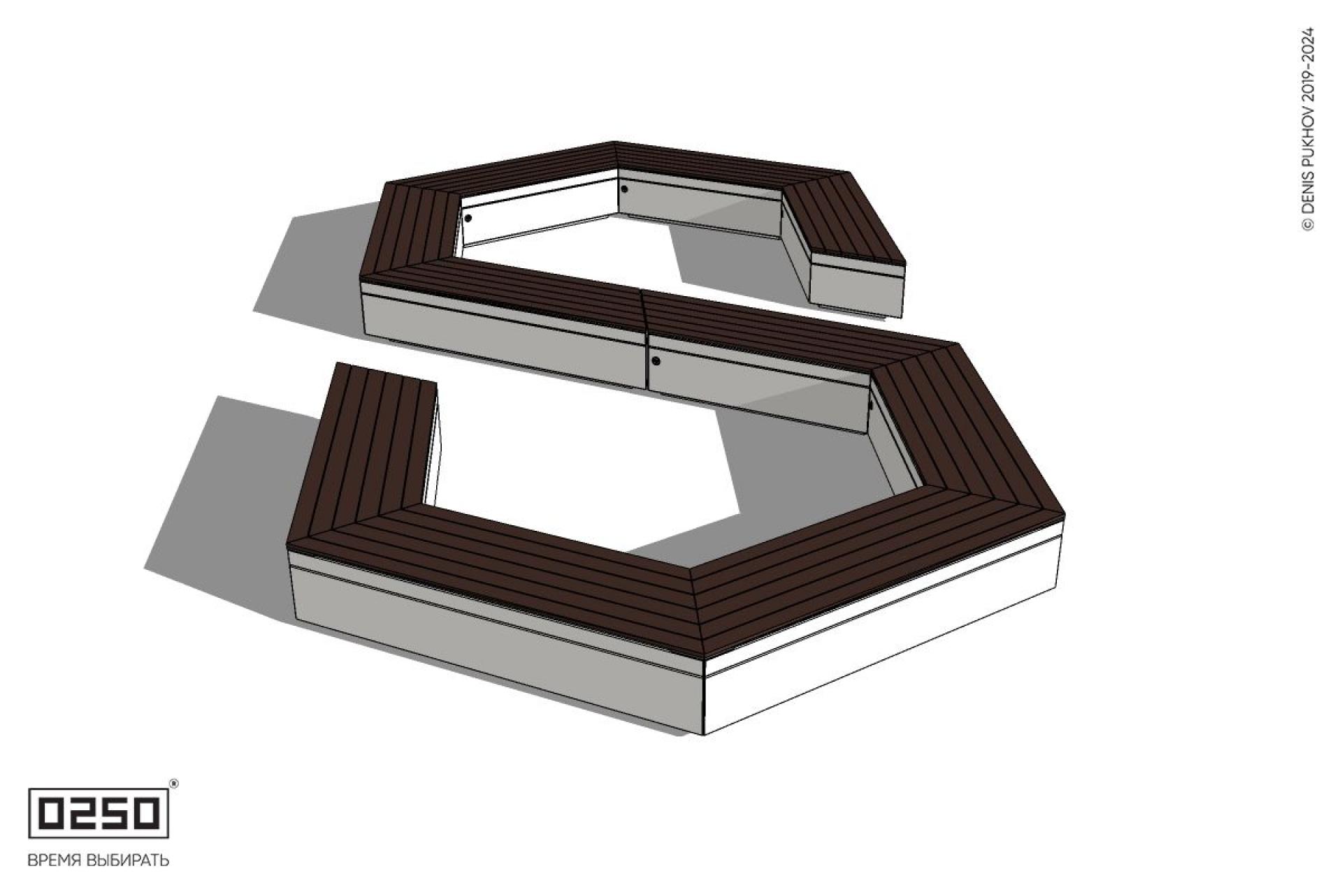 Уличная S-образная гексагональная закрытая длинная скамейка на блоке производство 0250