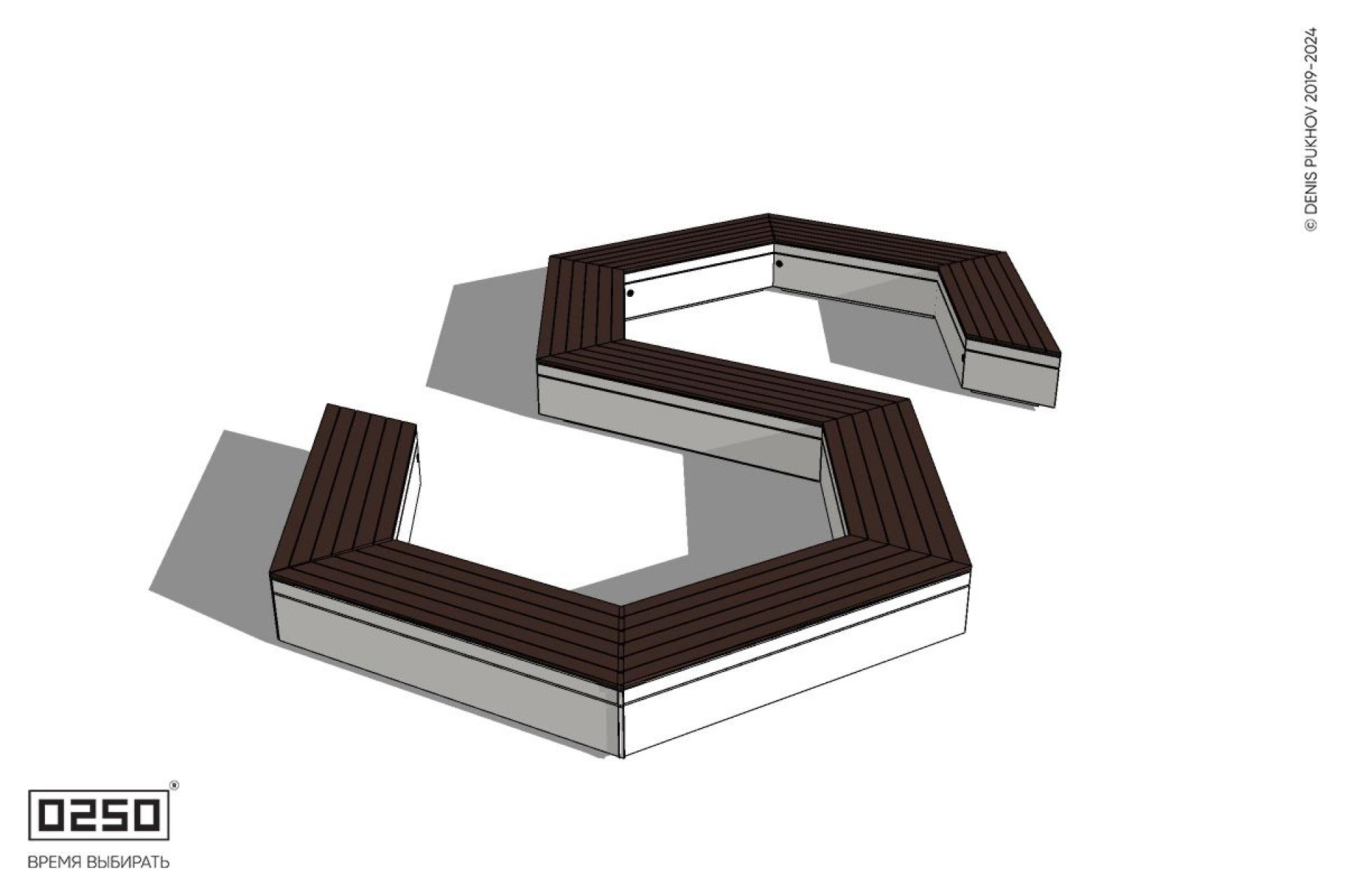 Уличная S-образная гексагональная закрытая скамейка на блоке производство 0250 Уличная S-образная гексагональная закрытая скамейка на блоке производство 0250