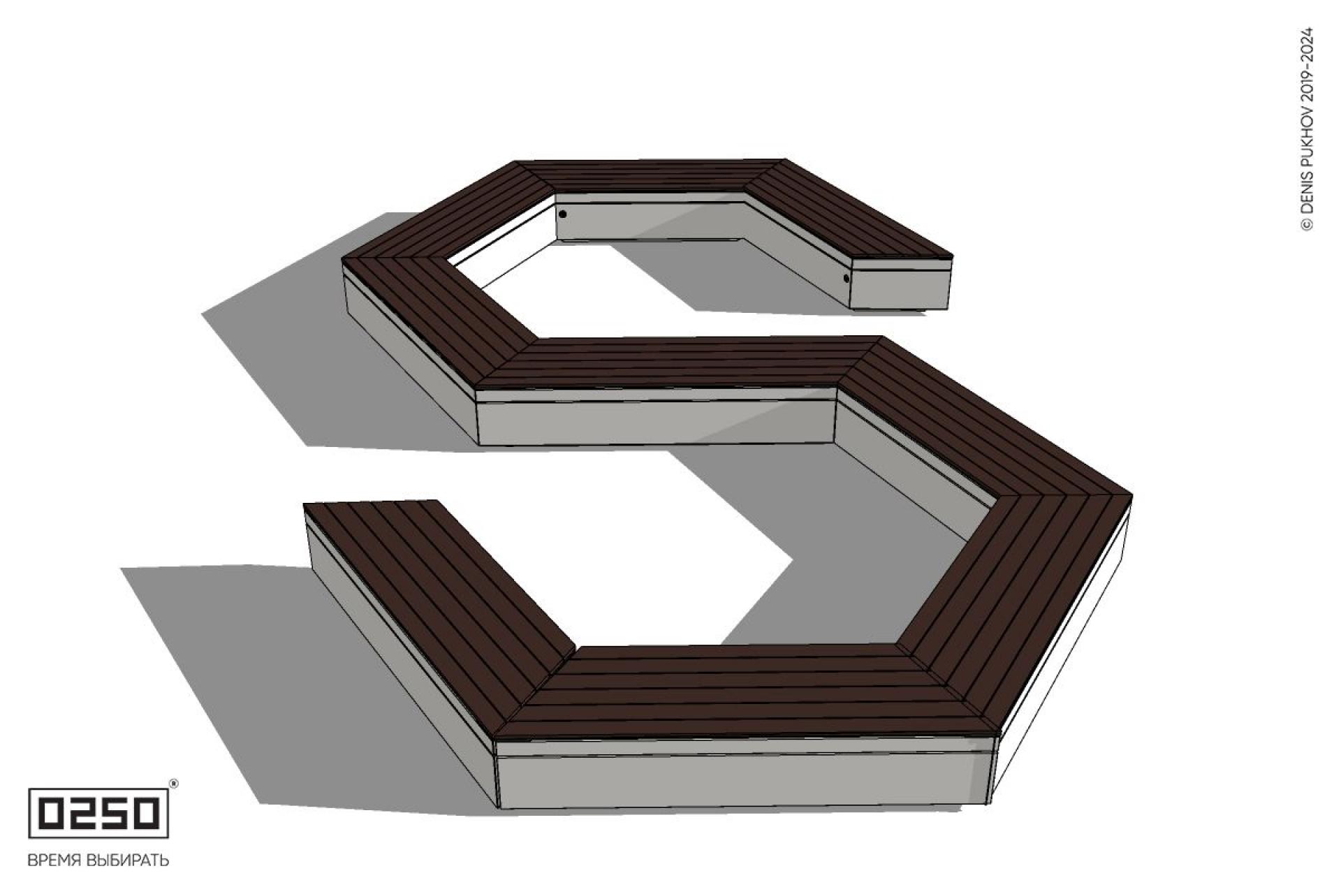 Уличная S-образная гексагональная закрытая скамейка на блоке производство 0250 Уличная S-образная гексагональная закрытая скамейка на блоке производство 0250