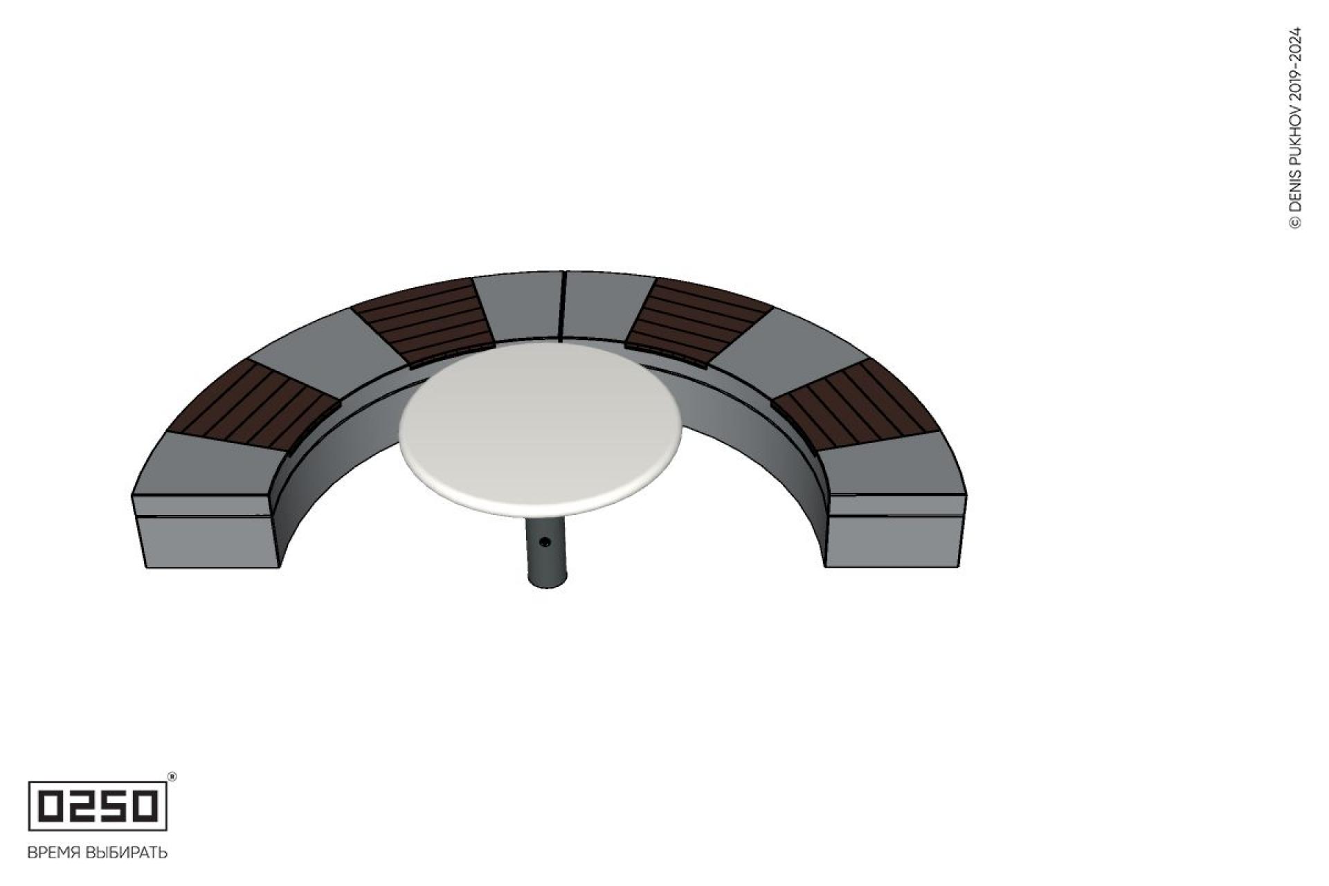 Уличная Скамейка полукольцевая двухпролетная малого радиуса на блоке  со столом Рондо производство 0250, modul+