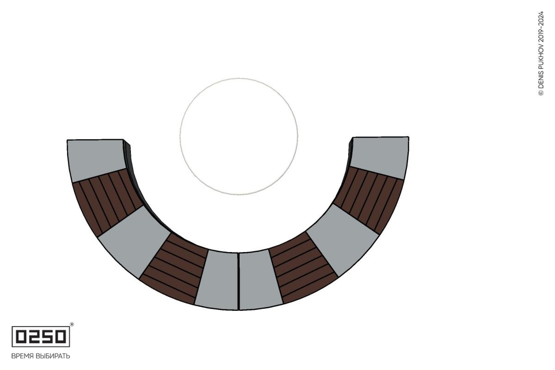 Уличная Скамейка полукольцевая двухпролетная малого радиуса на блоке  со столом Рондо производство 0250