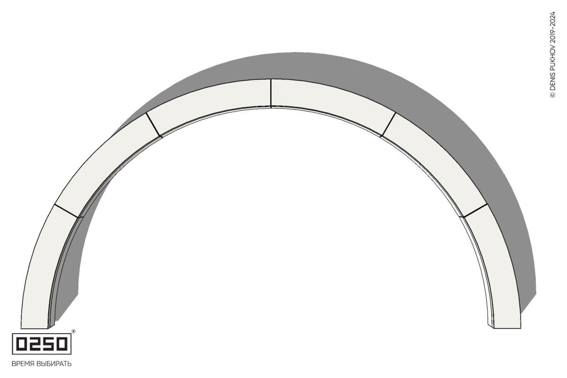 Уличная Бетонная полукольцевая скамейка двухпролетная большого радиуса на блоке производство 0250, module