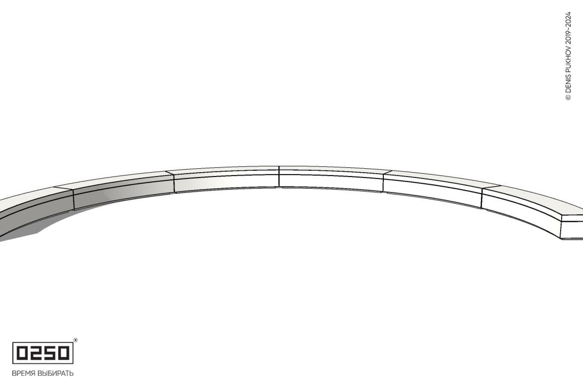 Уличная Бетонная полукольцевая скамейка двухпролетная большого радиуса на блоке производство 0250