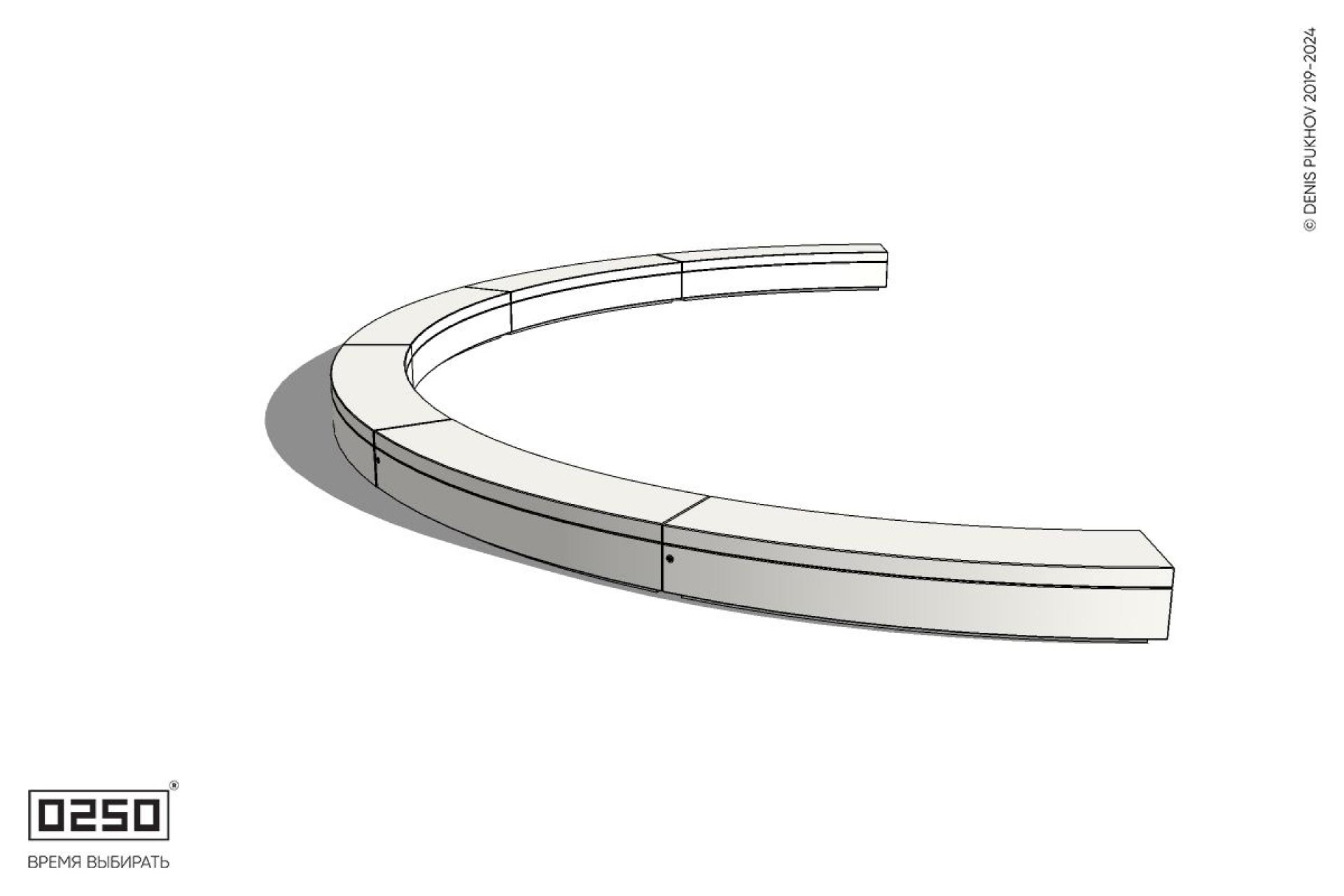 Уличная Бетонная полукольцевая скамейка двухпролетная большого радиуса на блоке производство 0250