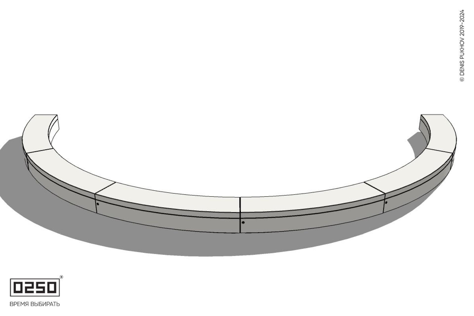 Уличная Бетонная полукольцевая скамейка двухпролетная большого радиуса на блоке производство 0250