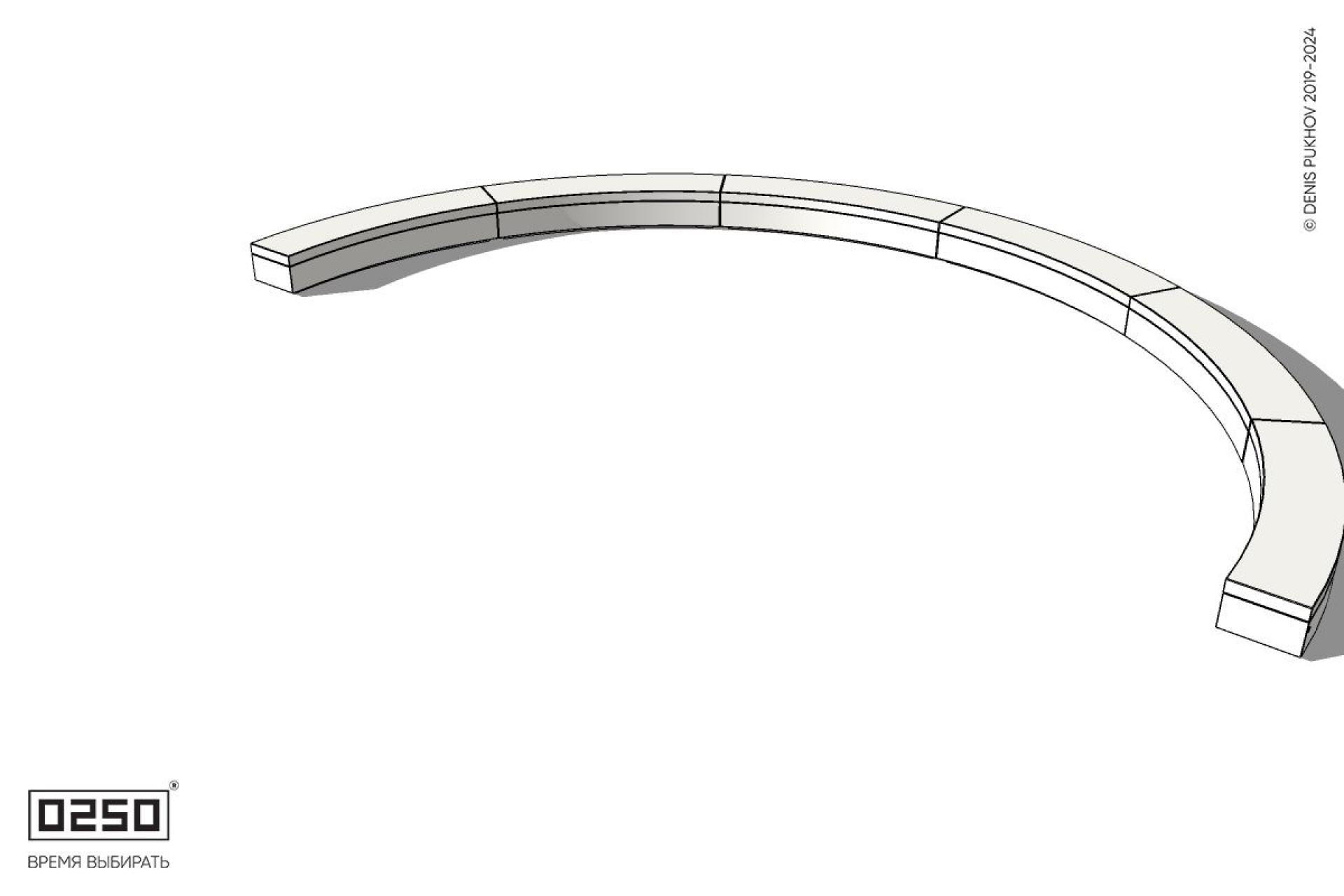 Уличная Бетонная полукольцевая скамейка двухпролетная большого радиуса на блоке производство 0250