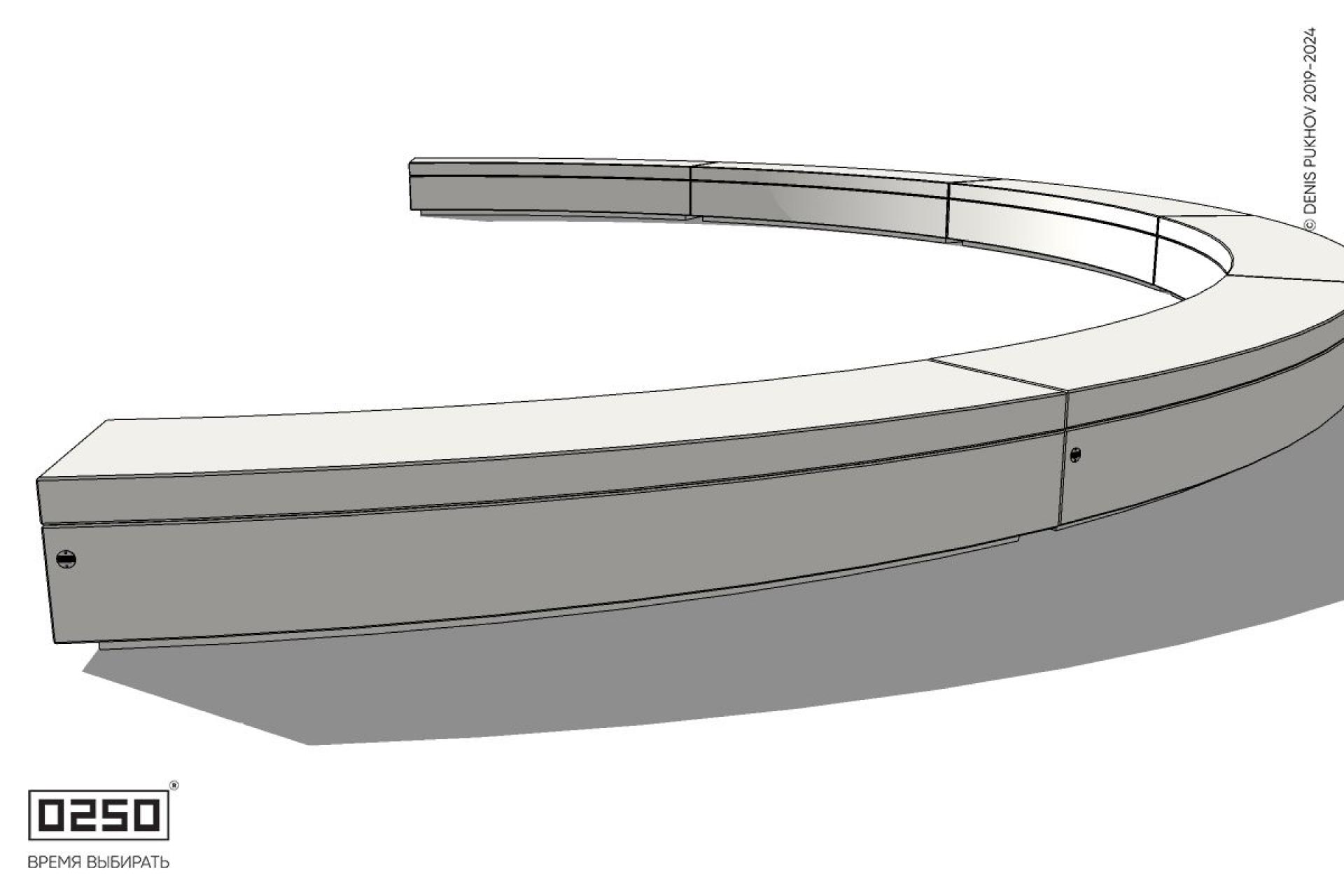 Уличная Бетонная полукольцевая скамейка двухпролетная большого радиуса на блоке производство 0250