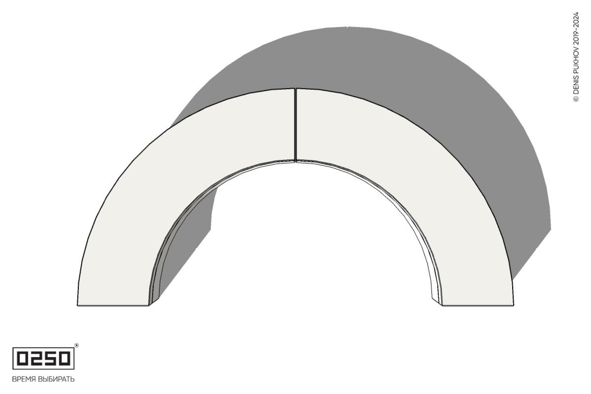Уличная Бетонная полукольцевая скамейка двухпролетная малого радиуса на блоке производство 0250