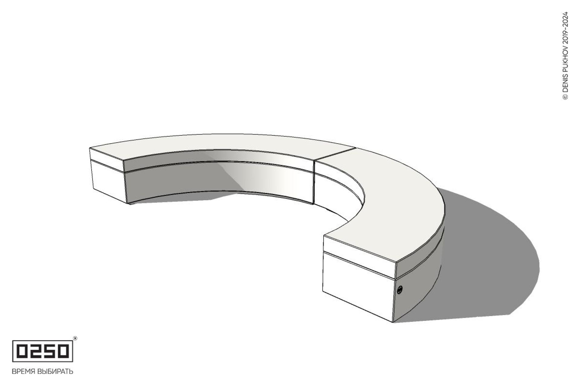 Уличная Бетонная полукольцевая скамейка двухпролетная малого радиуса на блоке производство 0250