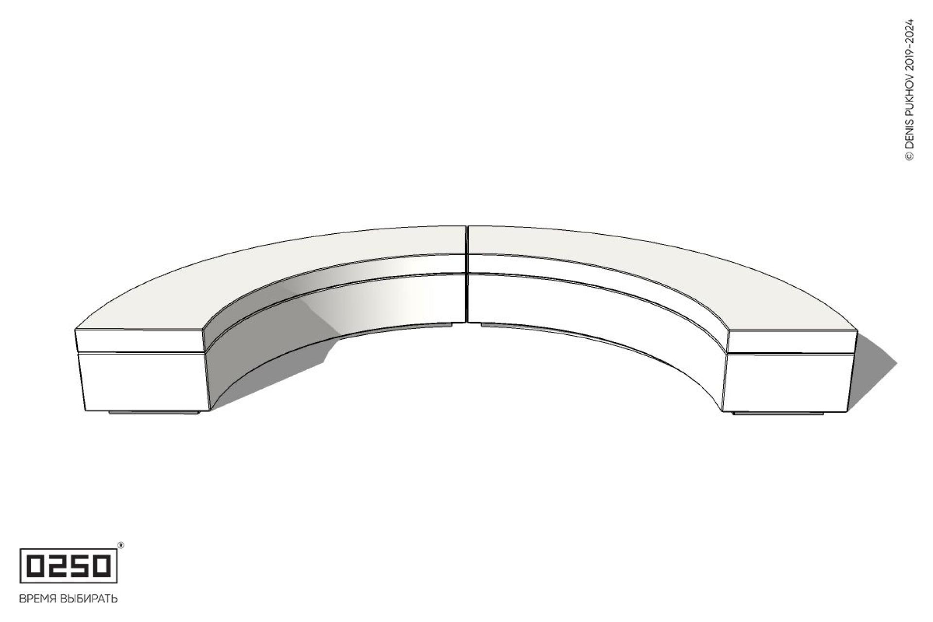 Уличная Бетонная полукольцевая скамейка двухпролетная малого радиуса на блоке производство 0250