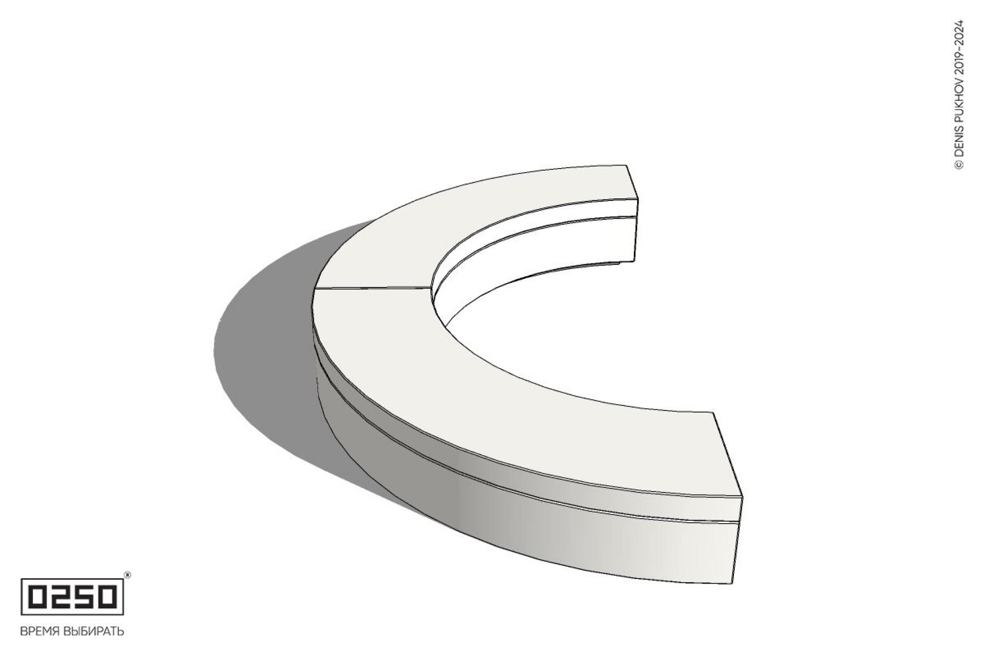 Уличная Бетонная полукольцевая скамейка двухпролетная малого радиуса на блоке производство 0250