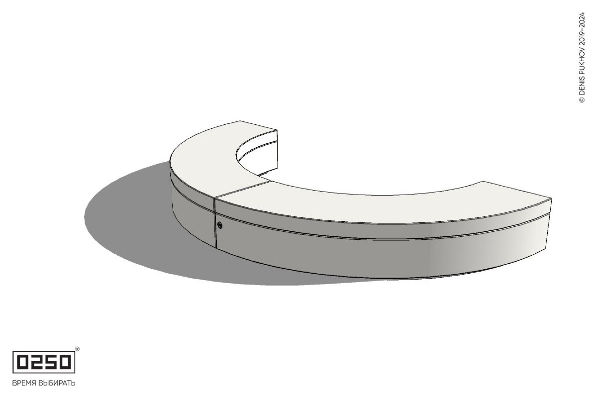 Уличная Бетонная полукольцевая скамейка двухпролетная малого радиуса на блоке производство 0250