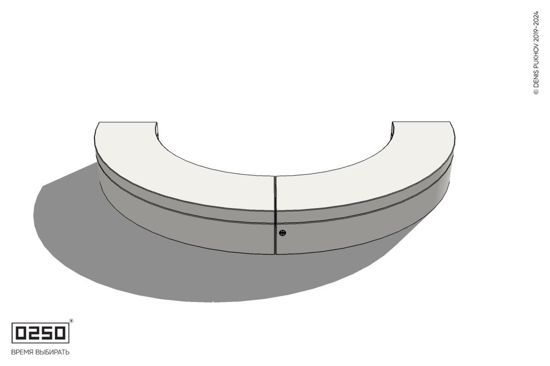 Уличная Бетонная полукольцевая скамейка двухпролетная малого радиуса на блоке производство 0250