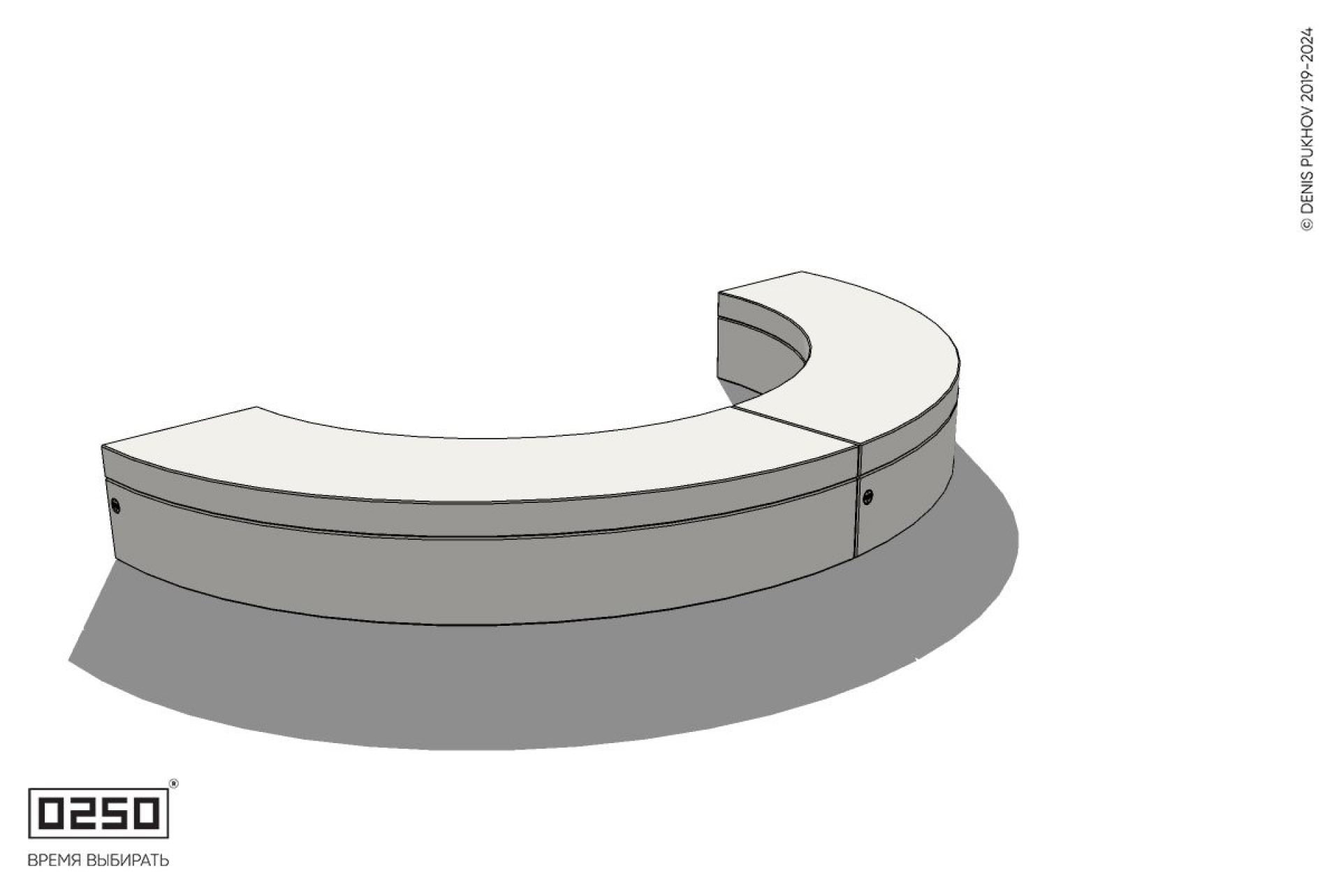 Уличная Бетонная полукольцевая скамейка двухпролетная малого радиуса на блоке производство 0250