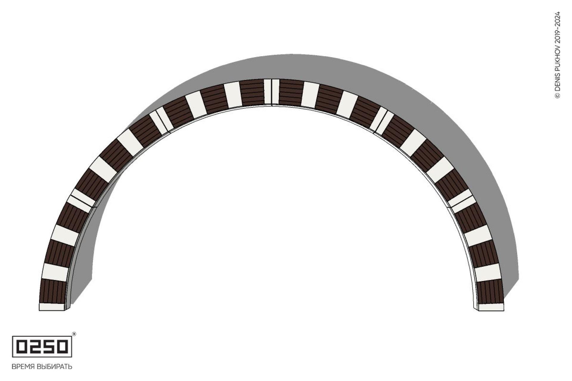 Уличная Полукольцевая скамейка шестипролетная на блоке производство 0250