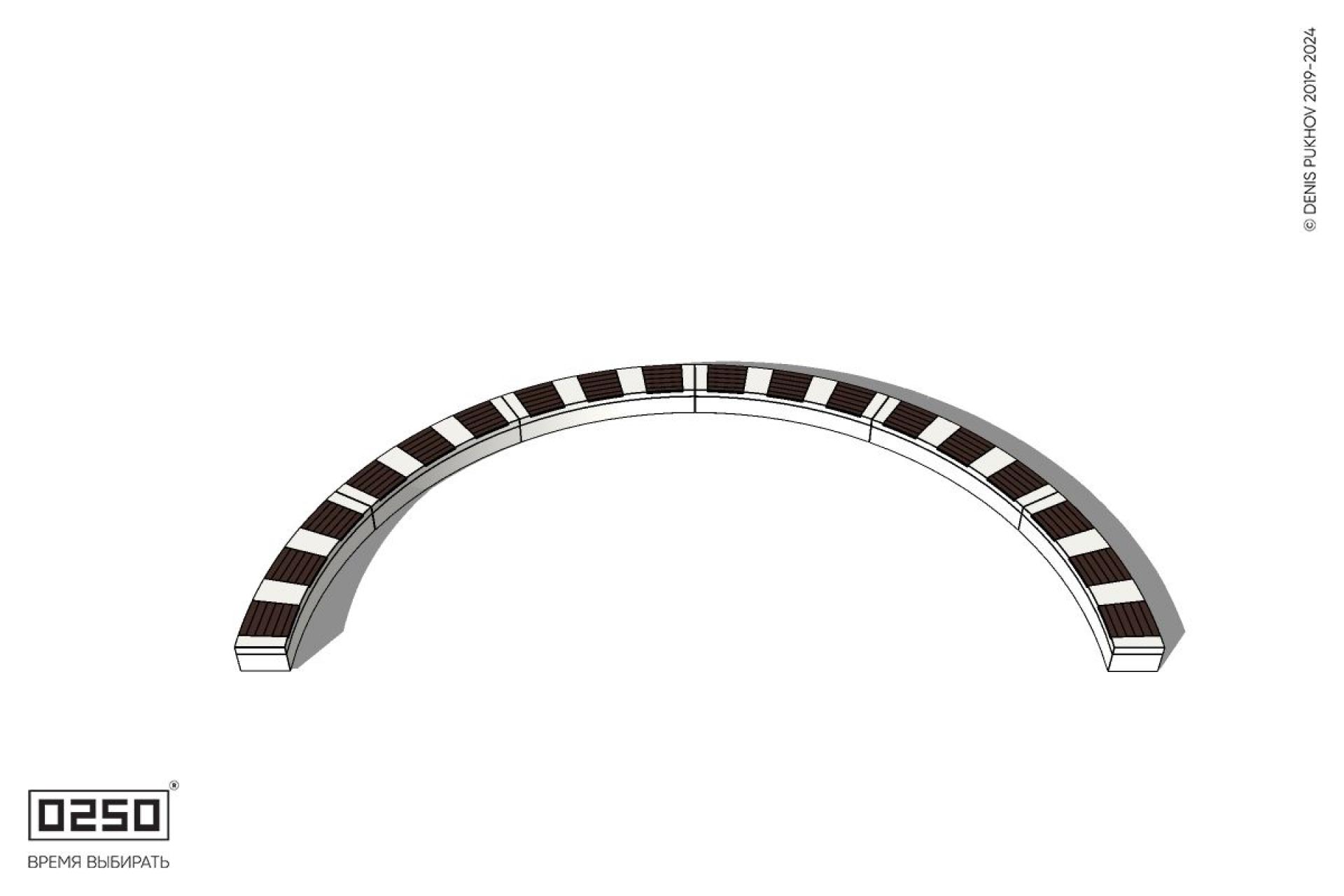 Уличная Полукольцевая скамейка шестипролетная на блоке производство 0250