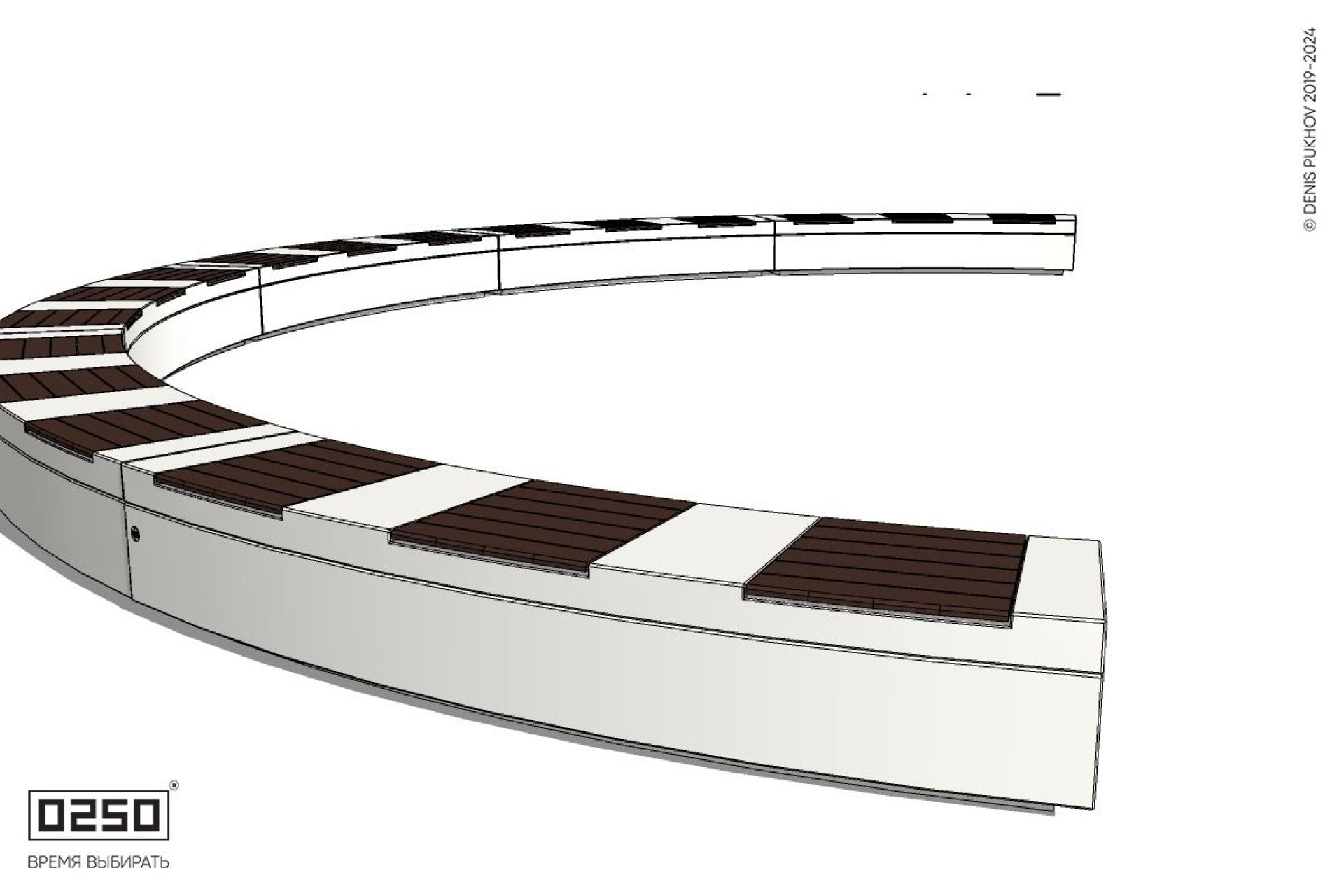 Уличная Полукольцевая скамейка шестипролетная на блоке производство 0250