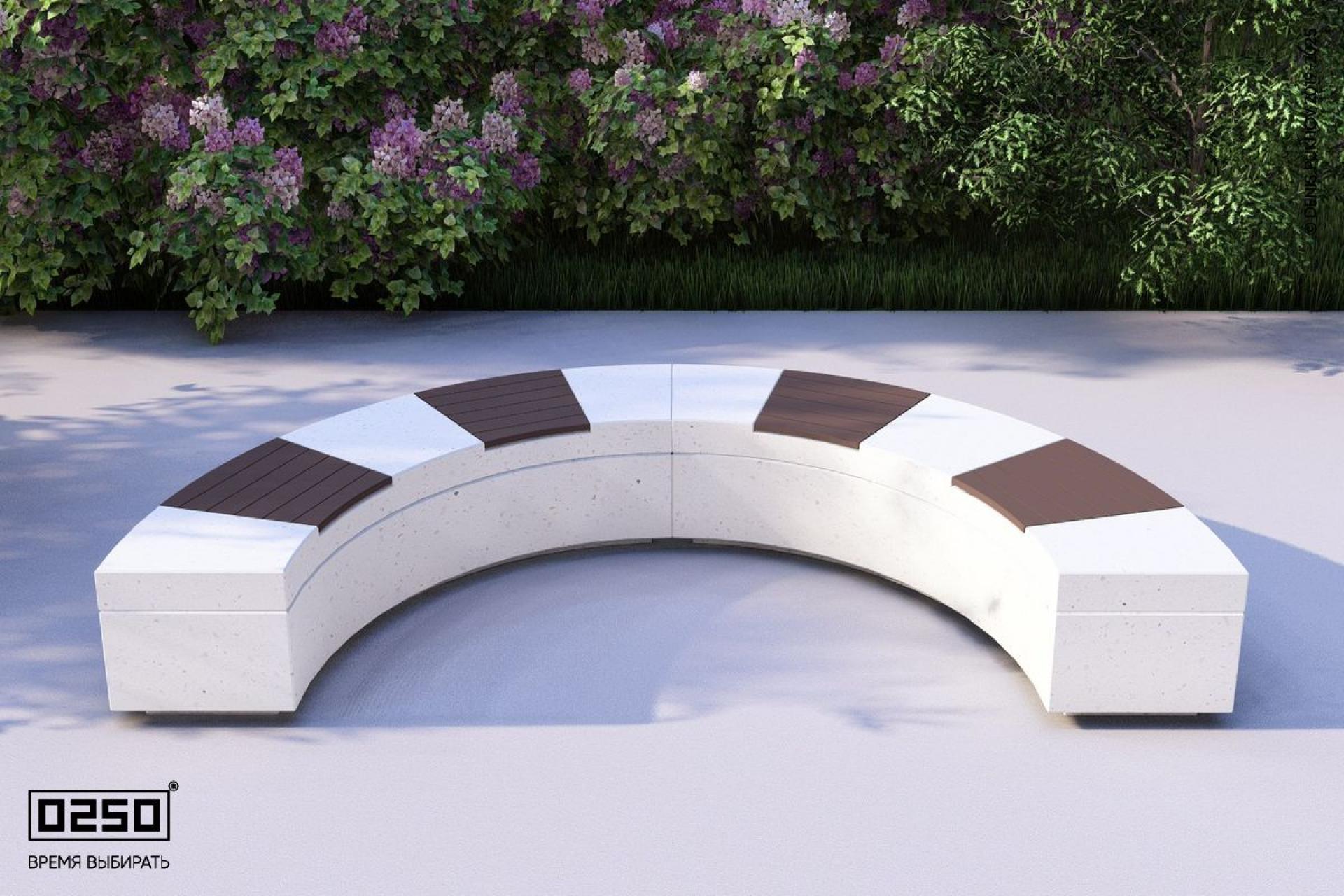 Визуализация: Модульная полукольцевая скамейка малого радиуса на блоке из ультрабетона белого цвета  