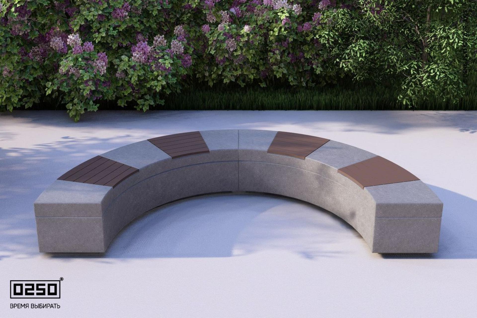 Визуализация: Модульная полукольцевая скамейка малого радиуса на блоке из ультрабетона черного цвета