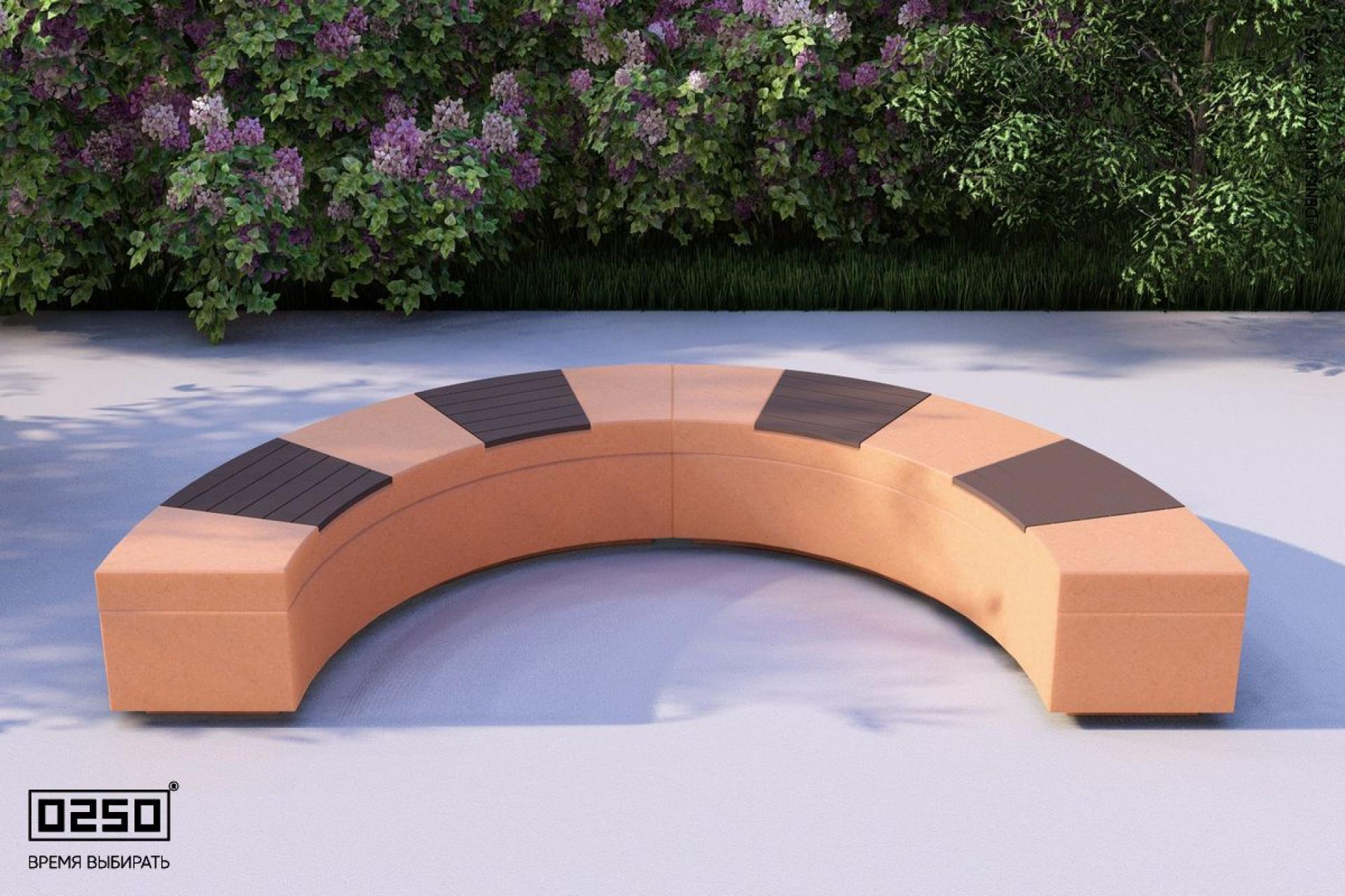 Визуализация: Модульная полукольцевая скамейка малого радиуса на блоке из ультрабетона оранжевого цвета