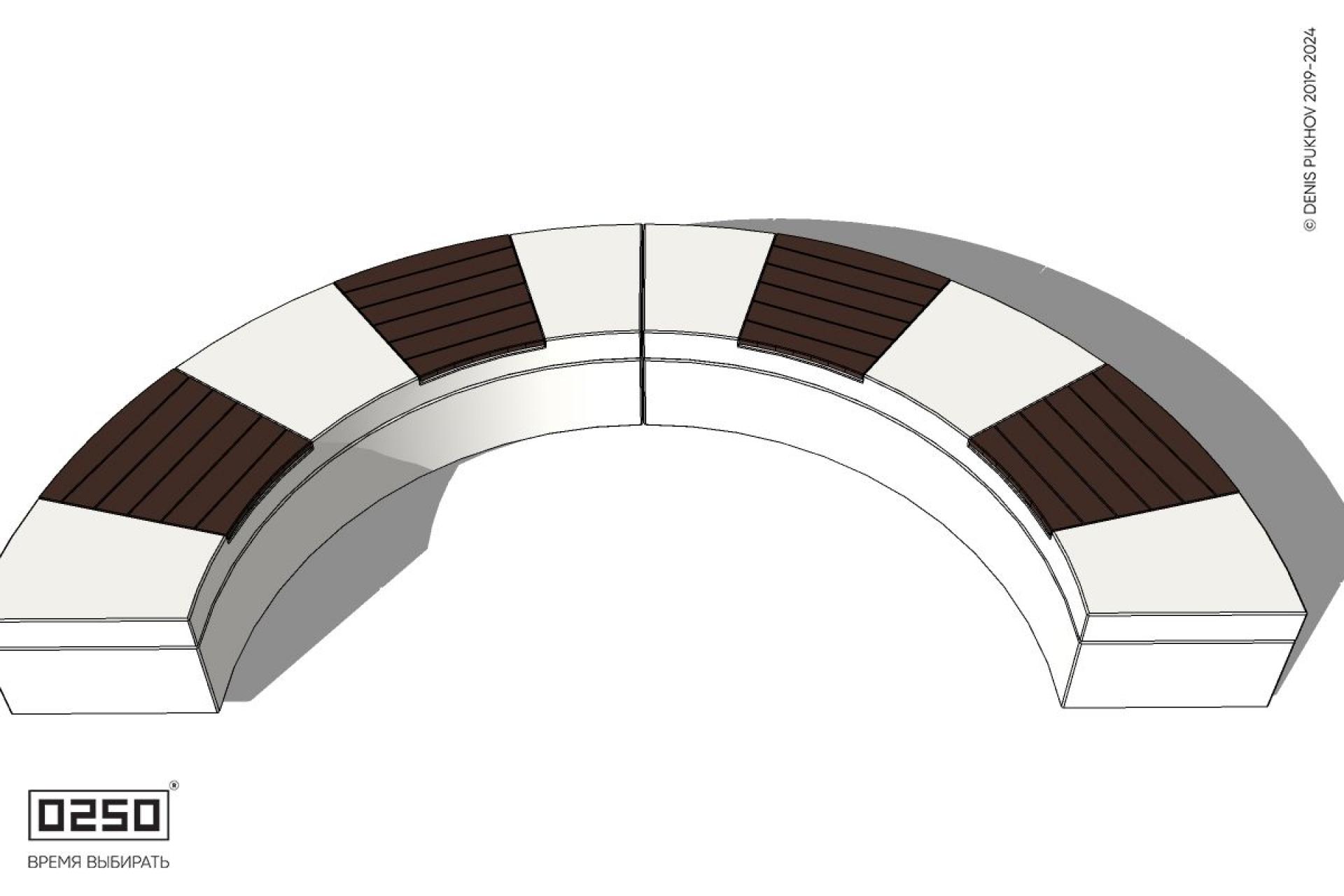 Уличная Скамейка полукольцевая двухпролетная  малого радиуса на блоке производство 0250