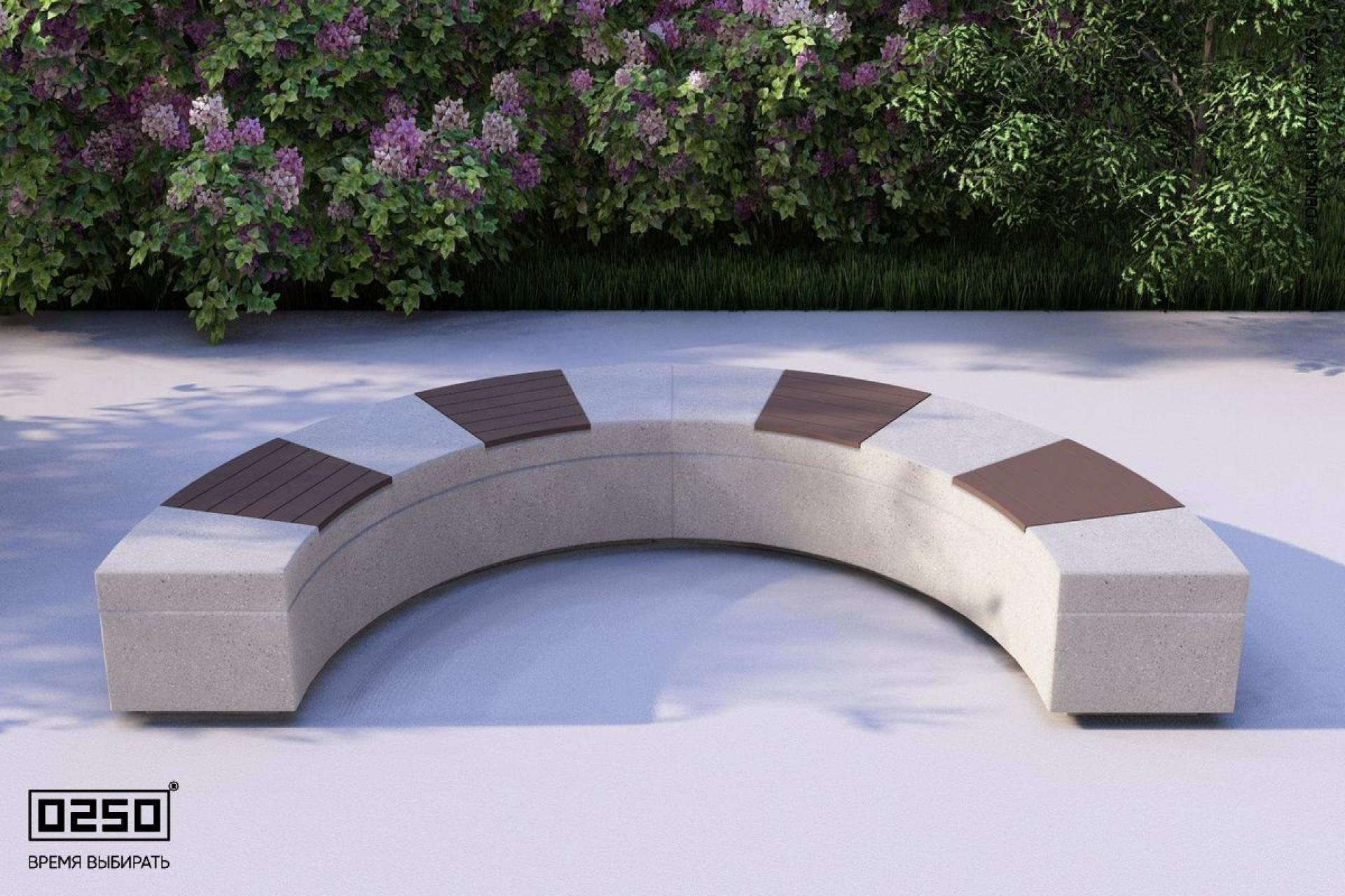Визуализация: Модульная полукольцевая скамейка малого радиуса на блоке из ультрабетона серого цвета 