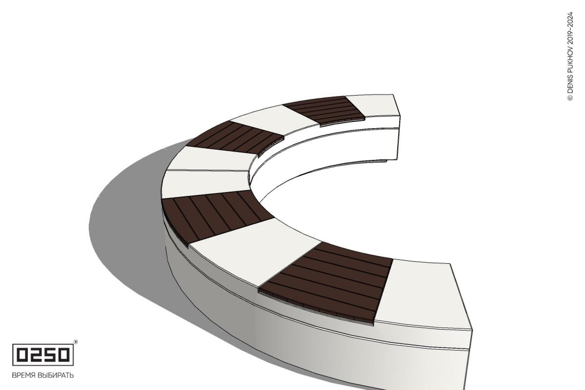 Уличная Скамейка полукольцевая двухпролетная  малого радиуса на блоке производство 0250