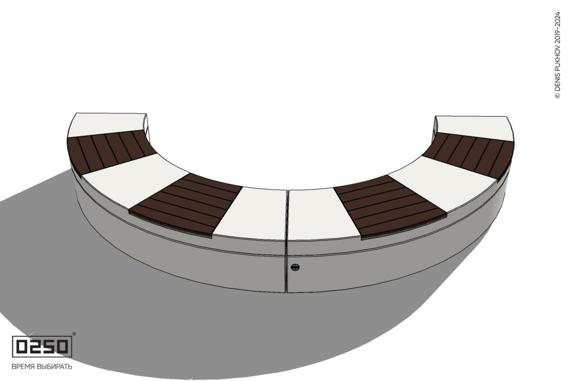 Уличная Скамейка полукольцевая двухпролетная  малого радиуса на блоке производство 0250