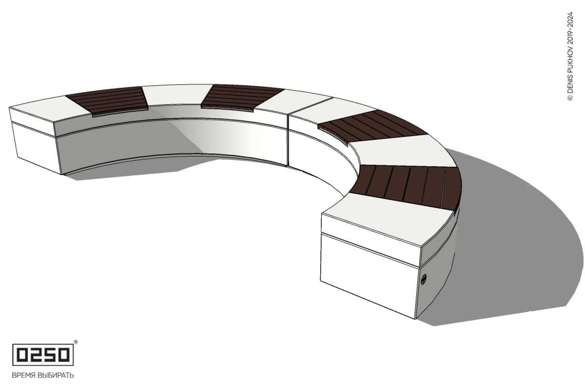 Уличная Скамейка полукольцевая двухпролетная  малого радиуса на блоке производство 0250